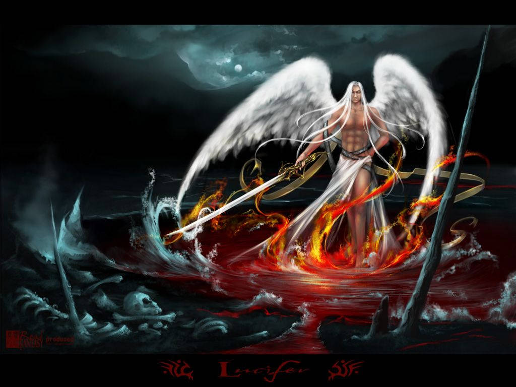 Lucifer, sea of the dead, white wings, SD Desktop Wallpaper
