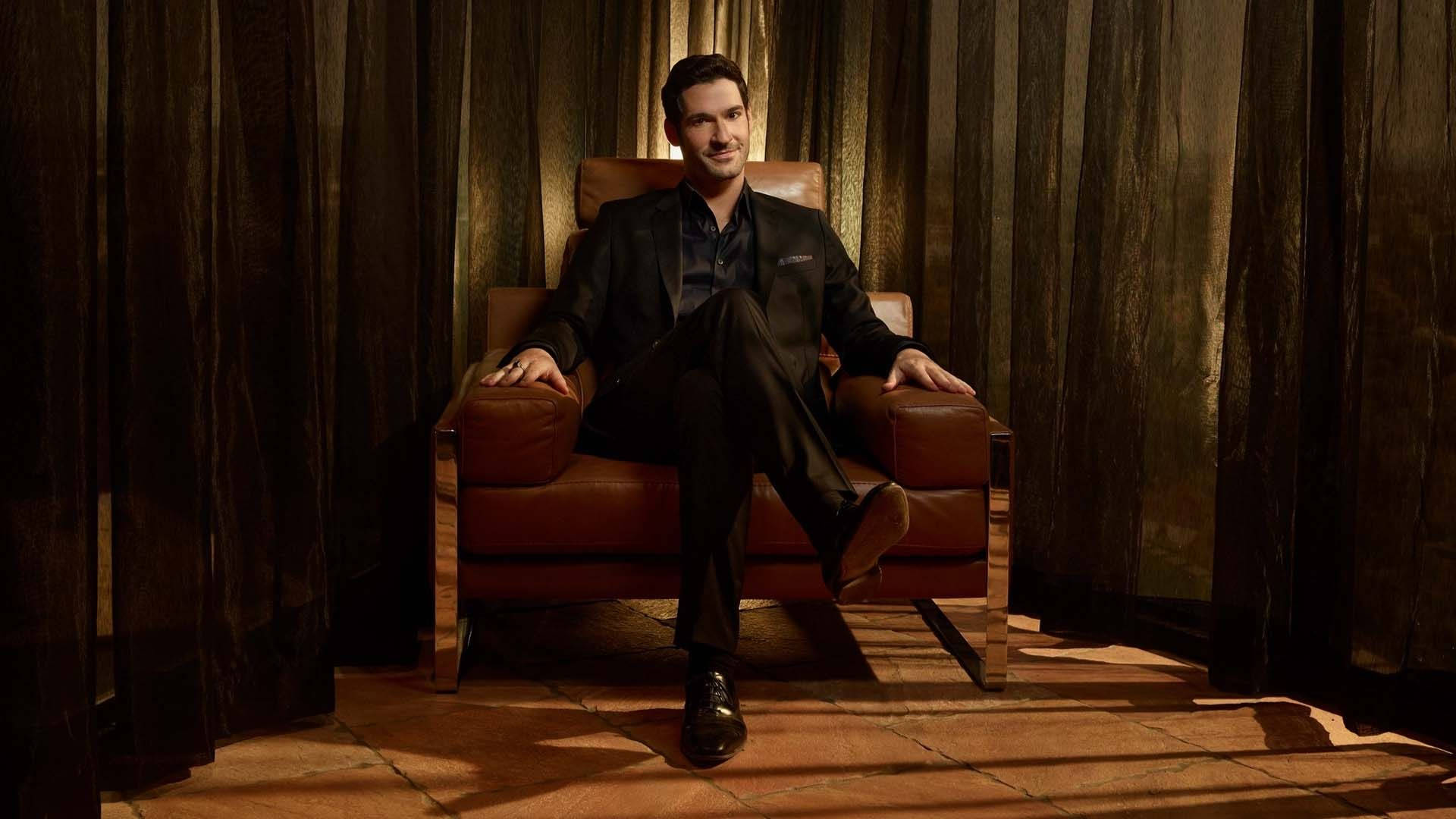 Lucifer, black suit, leather chair, Full HD Desktop Wallpaper