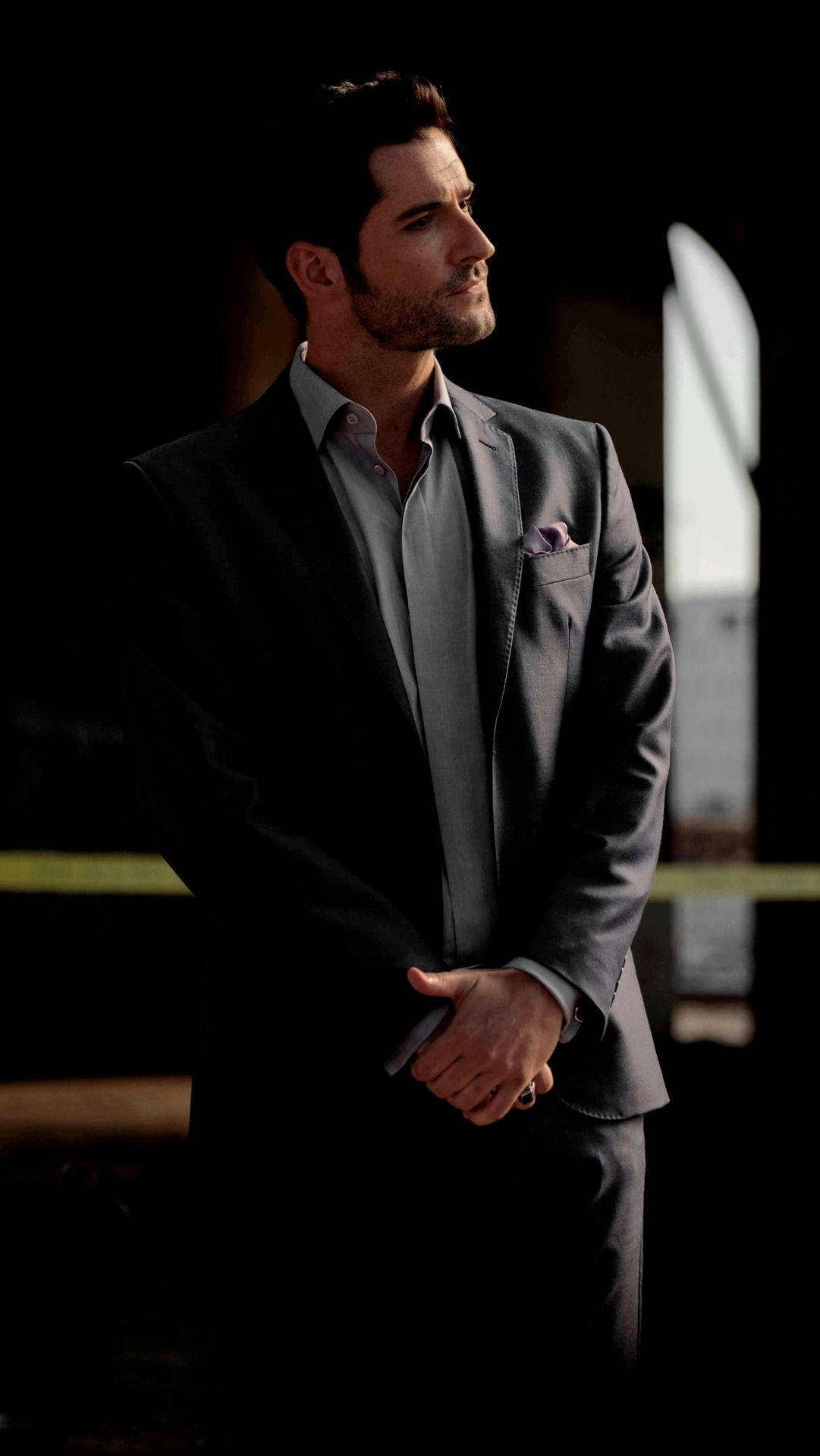 Lucifer, gray suit, dim light, Full HD Phone Wallpaper