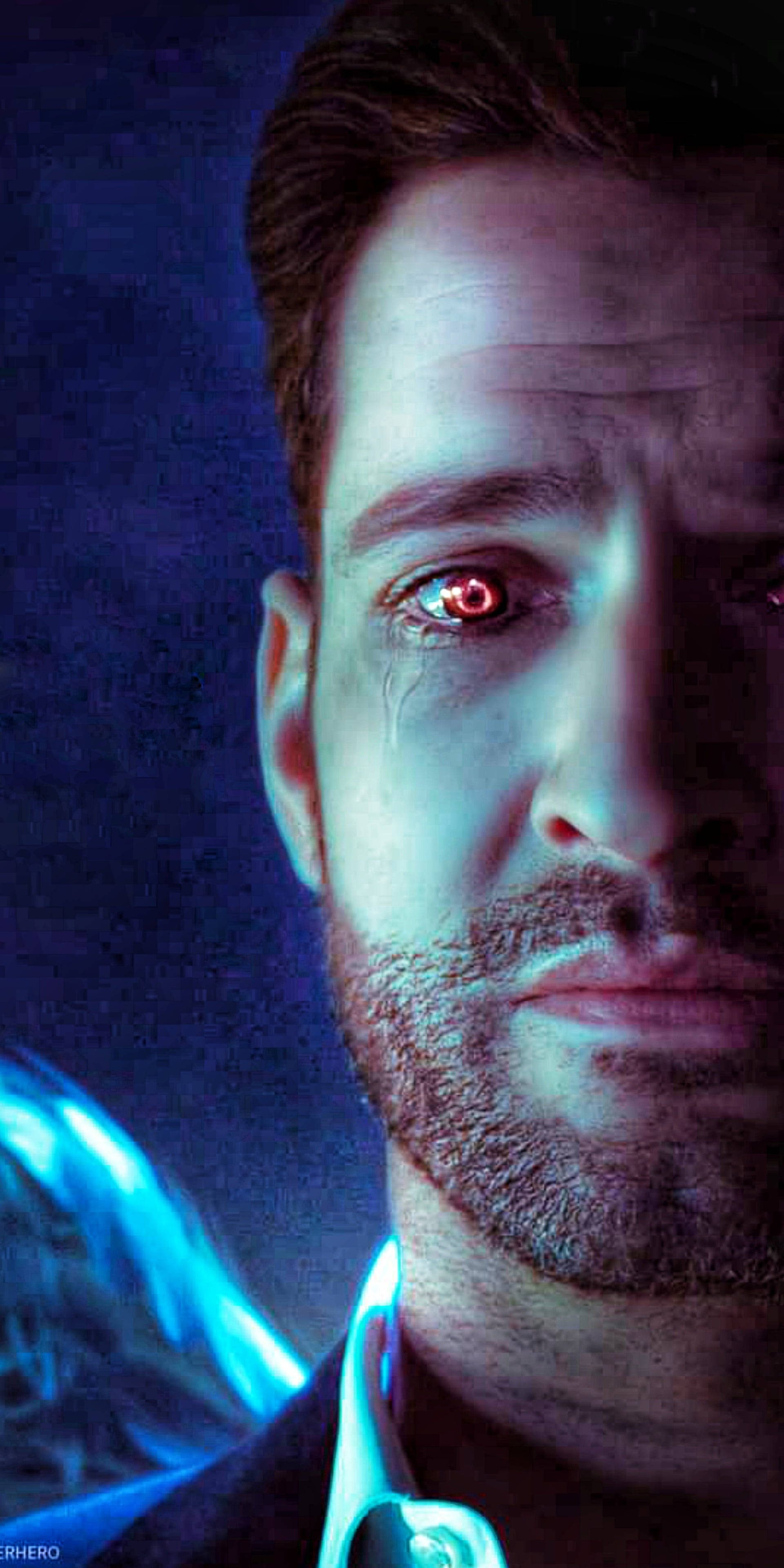 Lucifer, glowing red eyes, tear, 4K Phone Wallpaper
