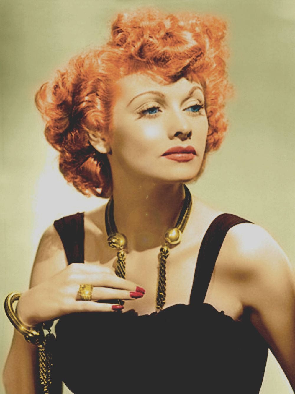 Lucille Ball, curly red hair, black dress, HD Phone Wallpaper