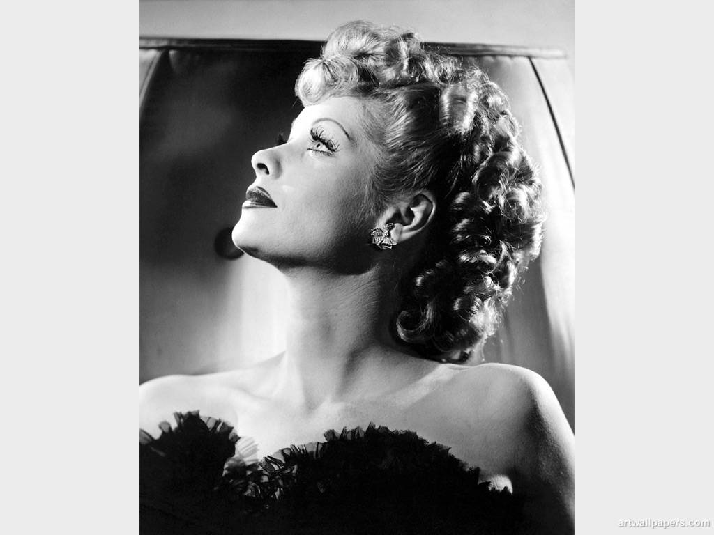 Lucille Ball, voluminous curls, classic black and white portrait, SD Desktop Wallpaper