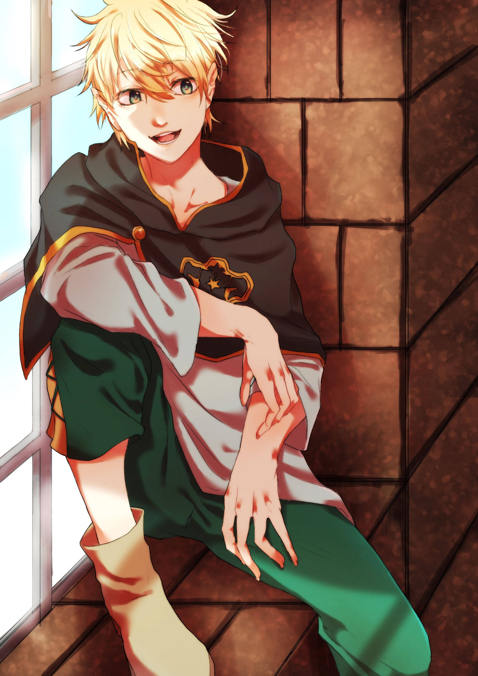 Luck Voltia, blonde hair, stone-walled room, 2K Phone Wallpaper