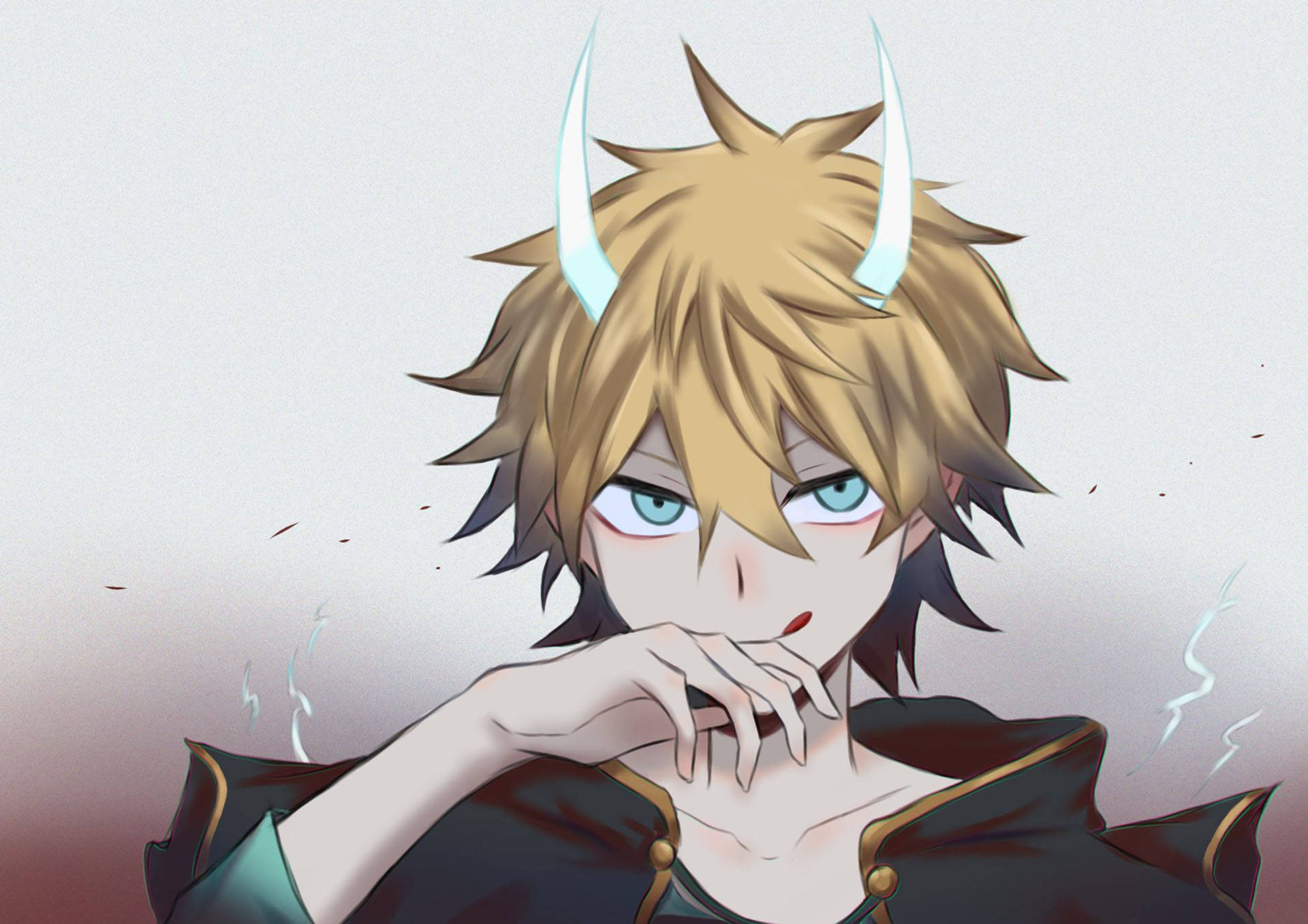 Luck Voltia, spiky blonde hair, glowing horns, Full HD Desktop Wallpaper