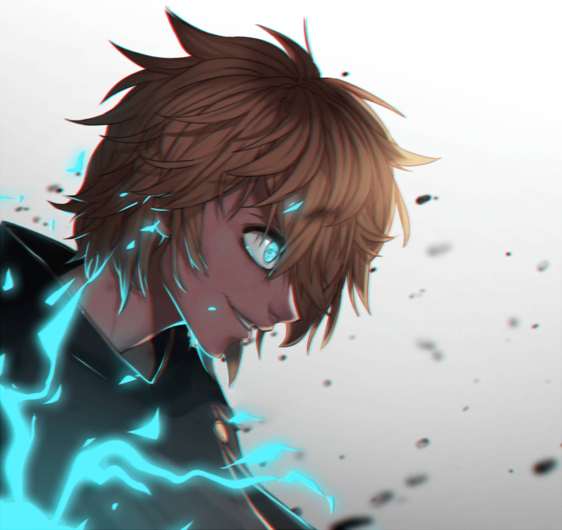 Luck Voltia, blue lightning, spiky brown hair, Full HD Desktop Wallpaper