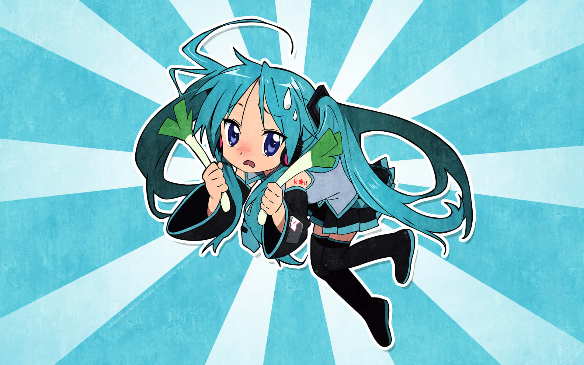 lucky star, turquoise hair, cat ears, Full HD Desktop Wallpaper