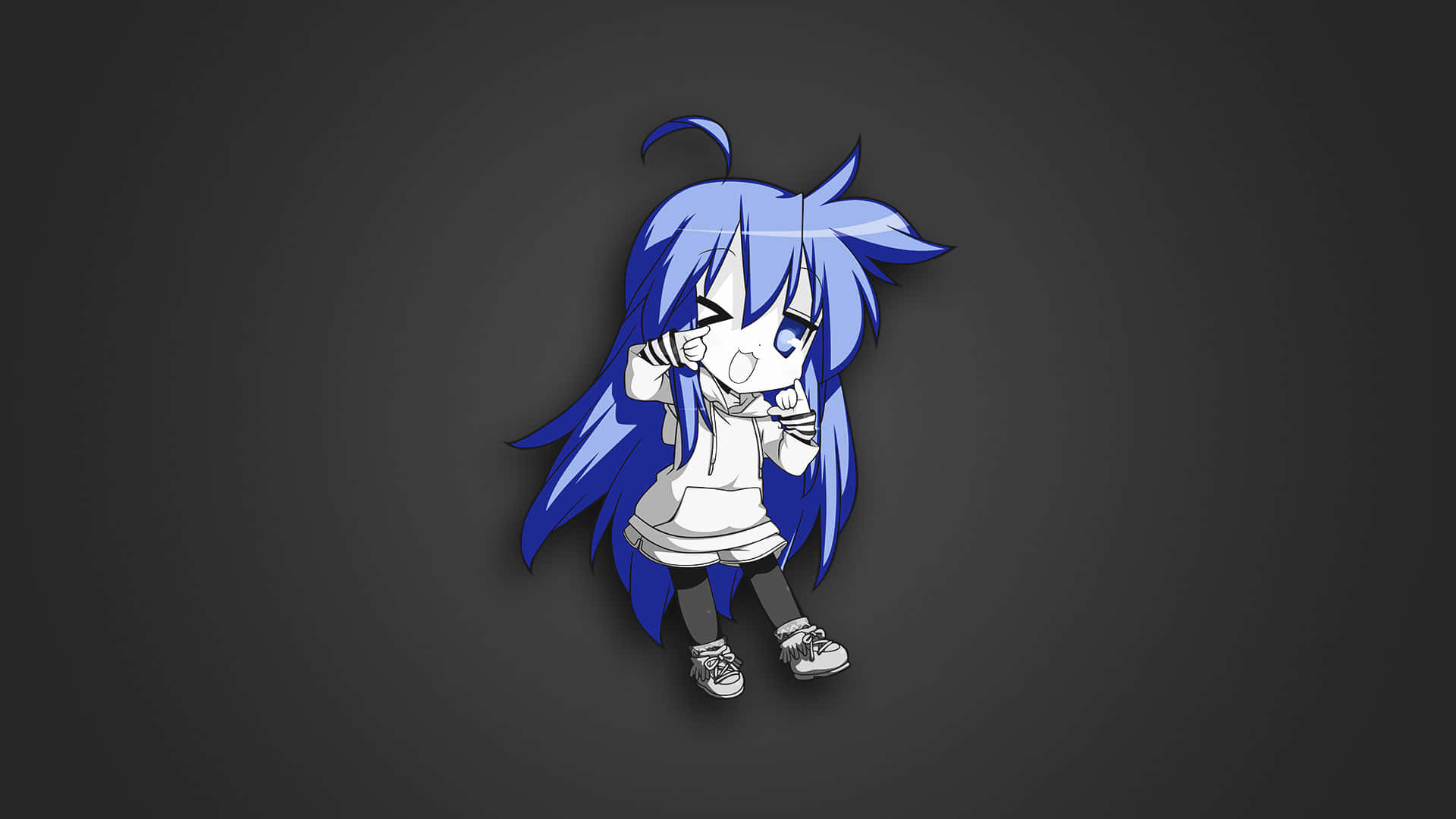Lucky Star, chibi anime girl, long blue hair, Full HD Desktop Wallpaper