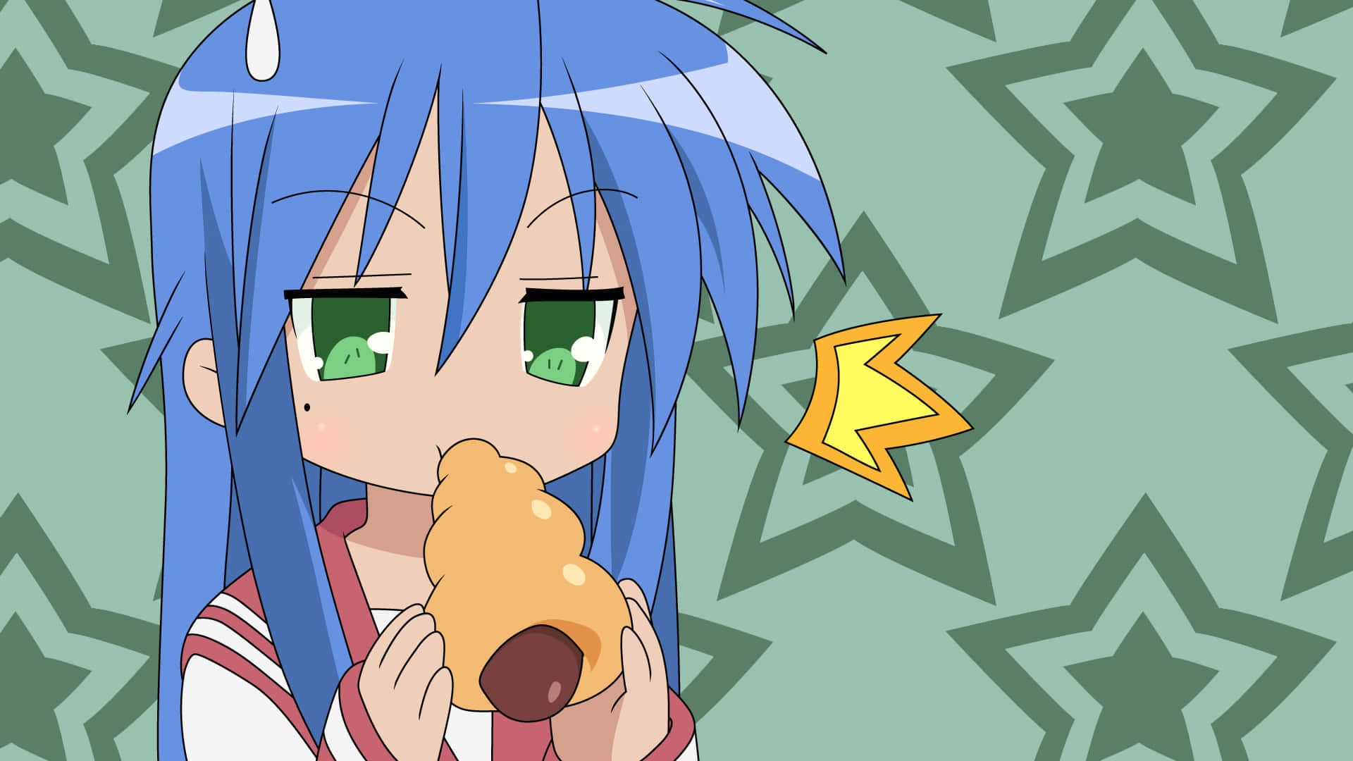 Lucky Star, blue-haired anime girl, green eyes, Full HD Desktop Wallpaper