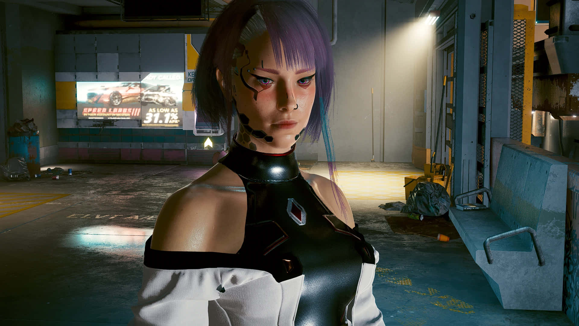 Lucy, cyberpunk, purple hair, Full HD Desktop Wallpaper