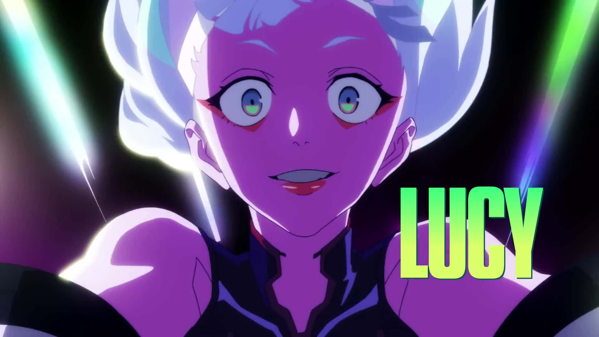 Cyberpunk Lucy, anime character, glowing purple skin, Full HD Desktop Wallpaper
