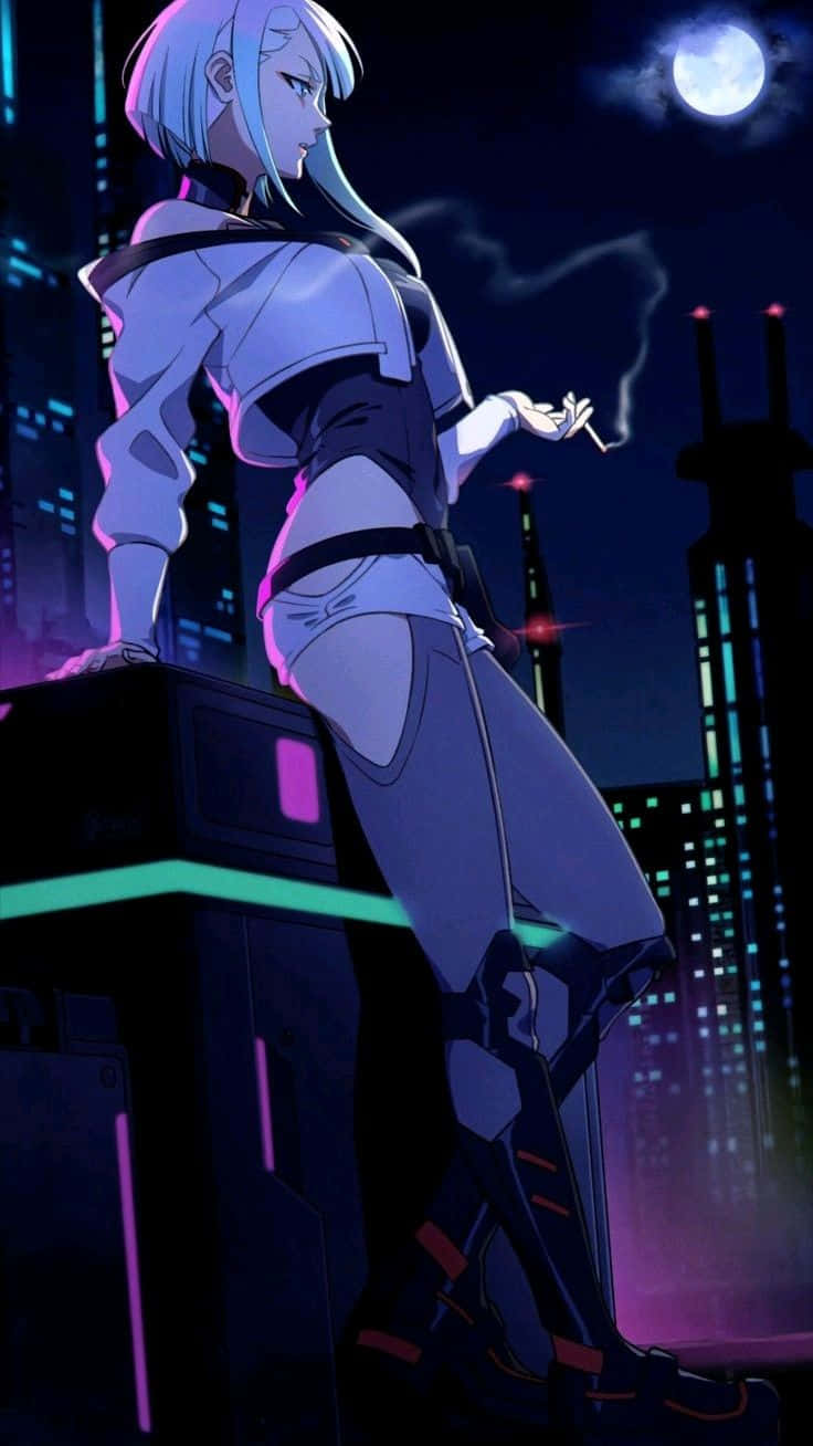 Lucy, Cyberpunk Night Cityscape, silver-haired anime woman, HD Phone Wallpaper