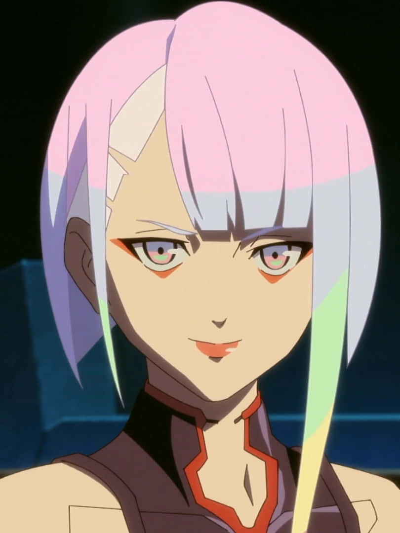 Lucy, pink and white hair, glowing green streaks, SD Phone Wallpaper