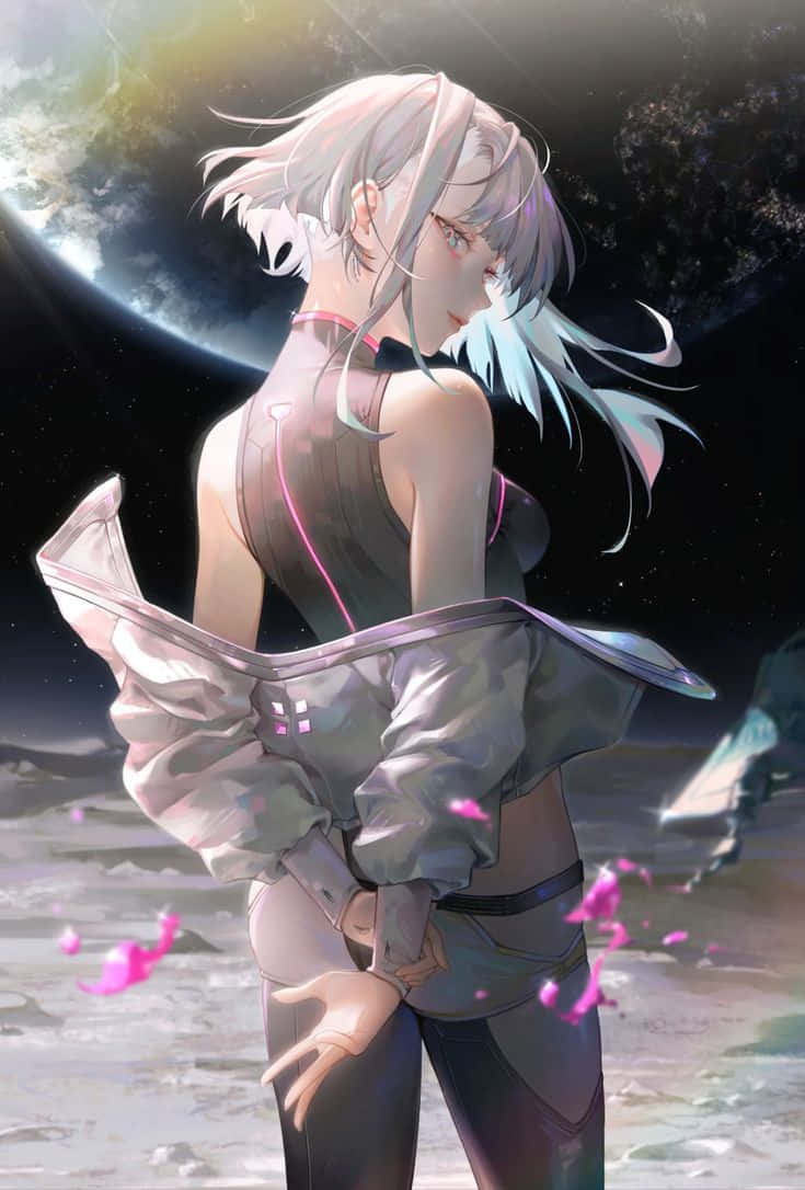 Cyberpunk Space Girl, silver-haired anime girl, futuristic attire, SD Phone Wallpaper