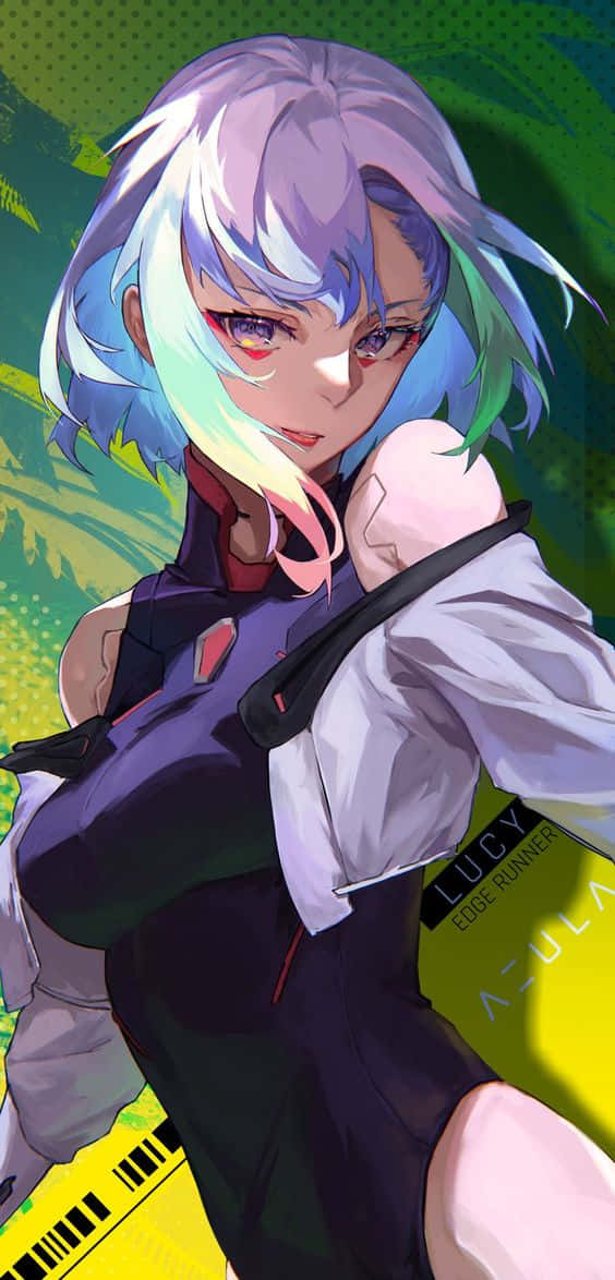 Cyberpunk Lucy, anime-style character, multicolored hair, SD Phone Wallpaper