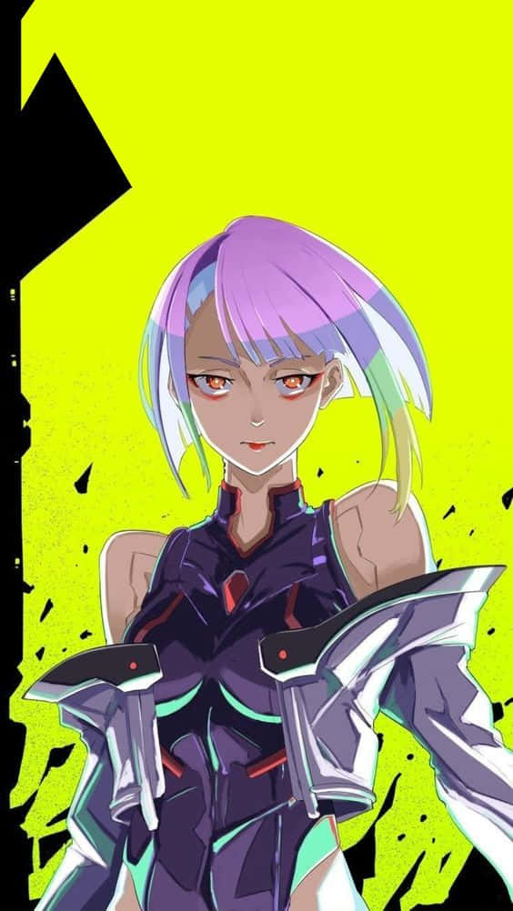 Lucy, cyberpunk anime character, purple hair, SD Phone Wallpaper