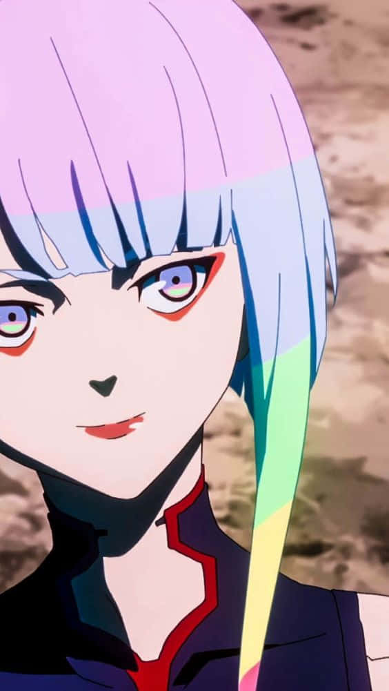Lucy, cyberpunk anime character, gradient purple blue hair, SD Phone Wallpaper