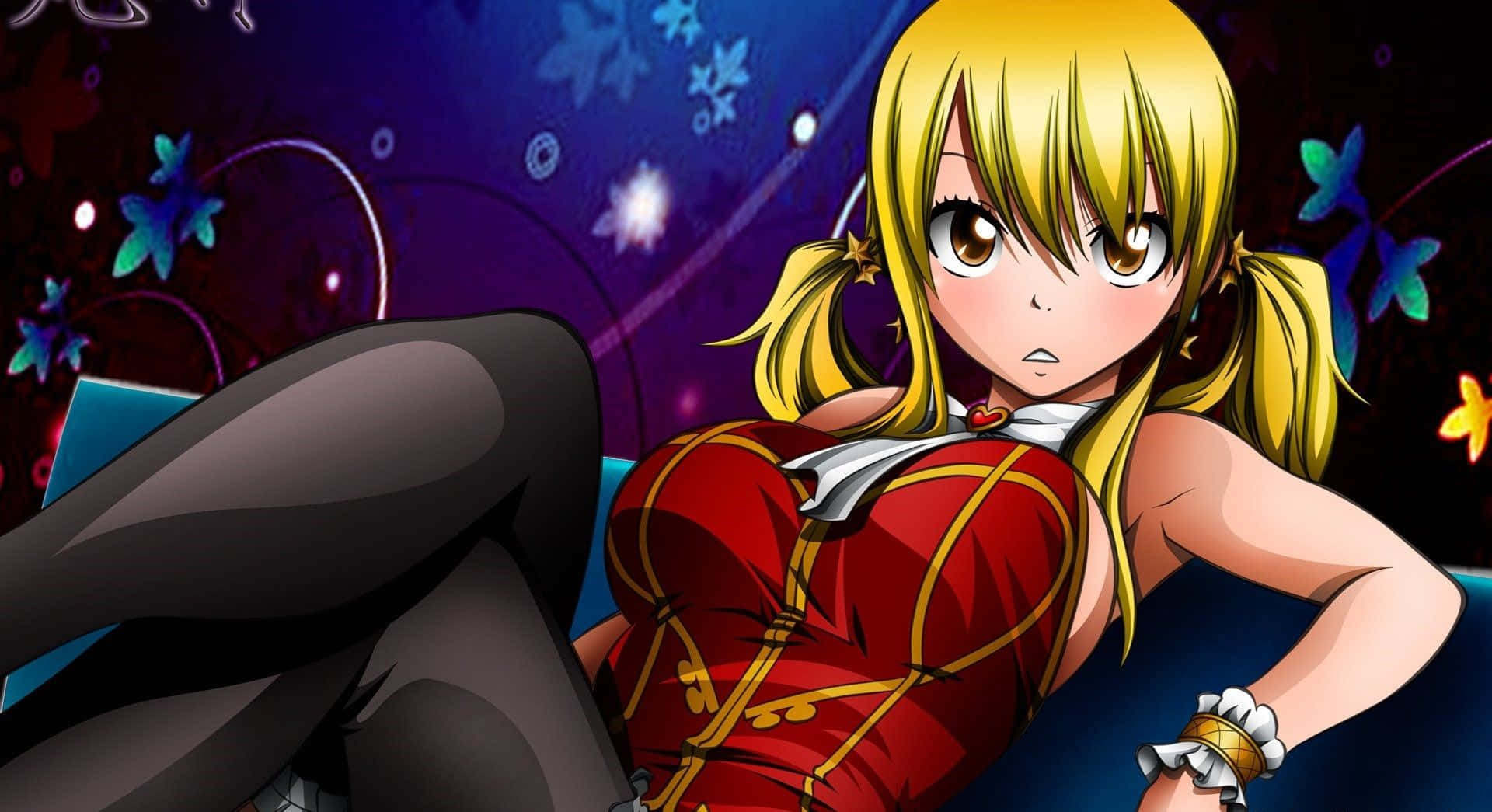 Lucy Heartfilia, red dress, blonde anime girl, Full HD Desktop Wallpaper