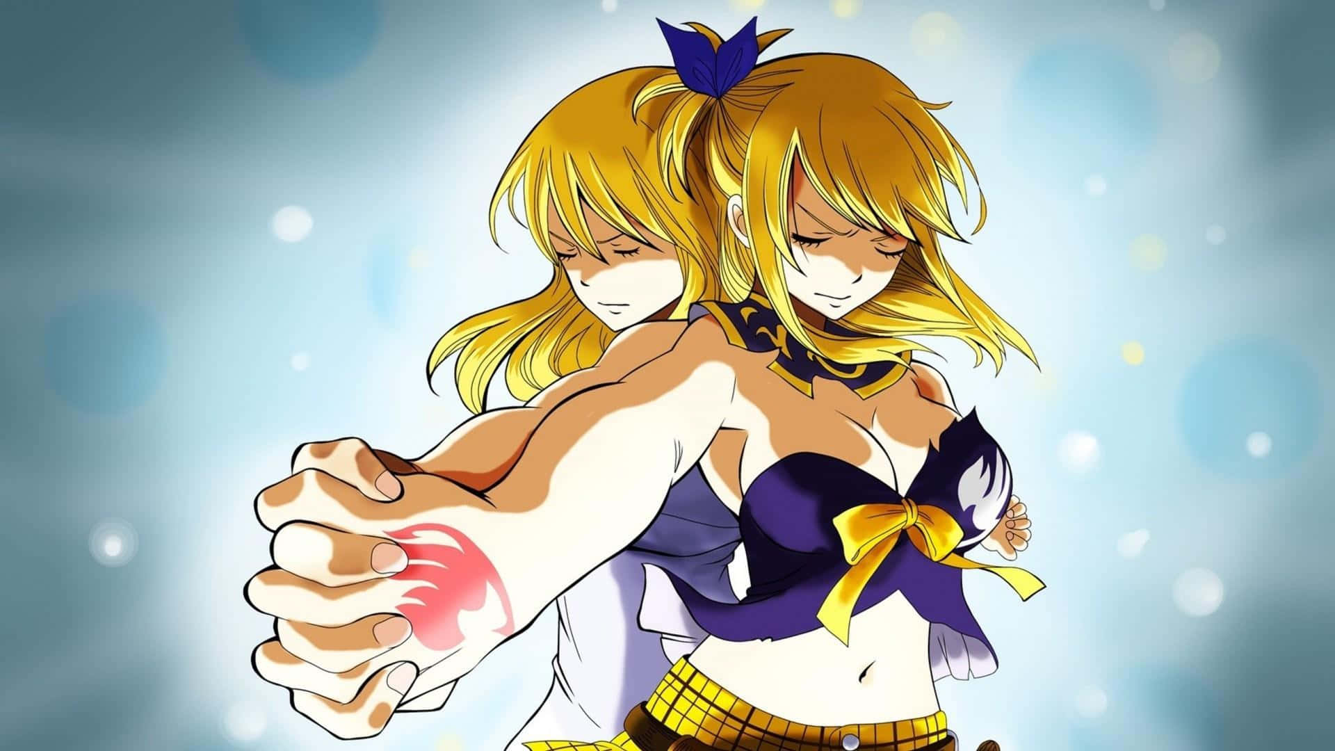 Lucy Heartfilia, golden hair, purple bow, Full HD Desktop Wallpaper