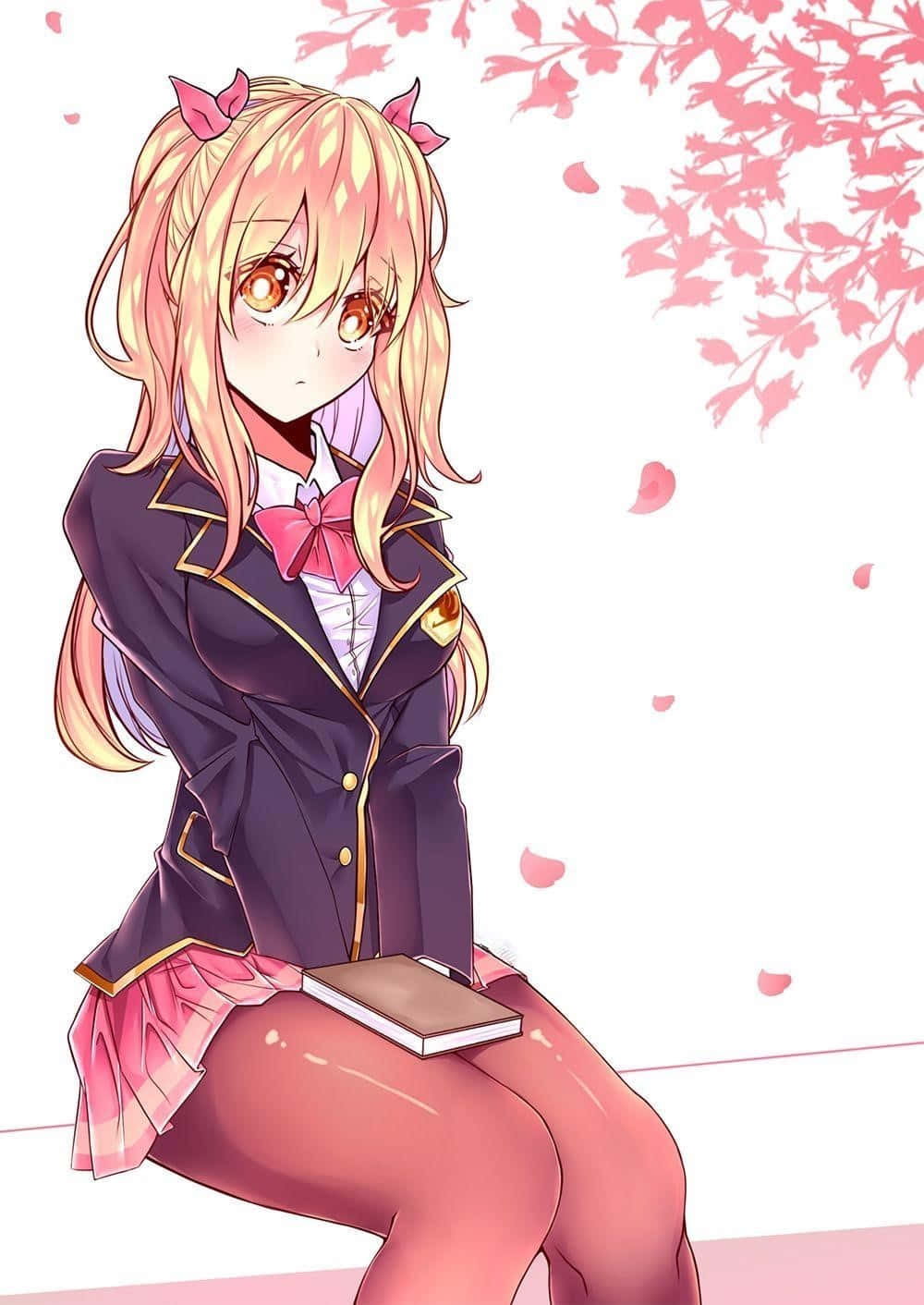Lucy Heartfilia, cherry blossoms, dark school uniform, HD Phone Wallpaper