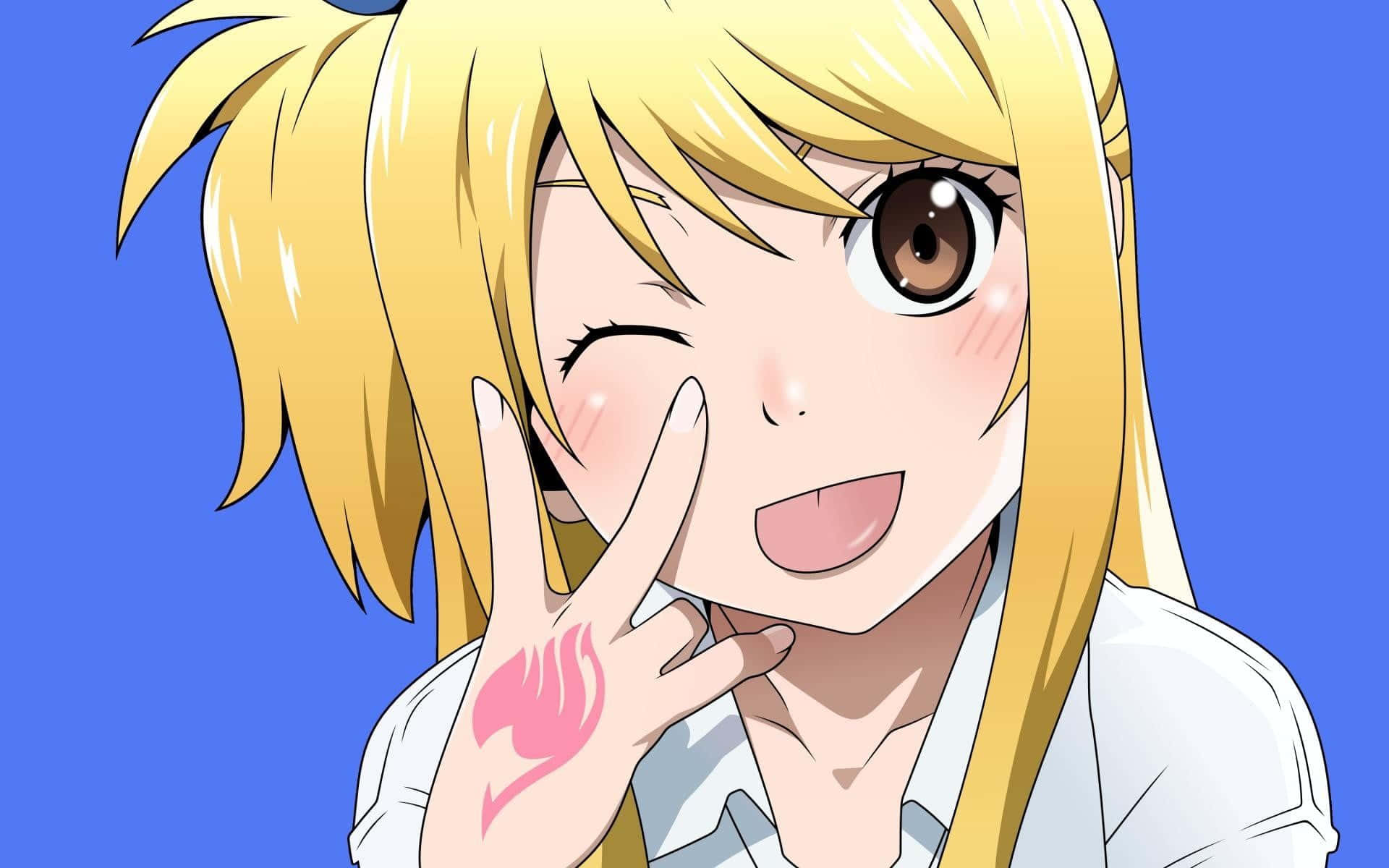 Lucy Heartfilia, blonde pigtails, pink flame tattoo, Full HD Desktop Wallpaper