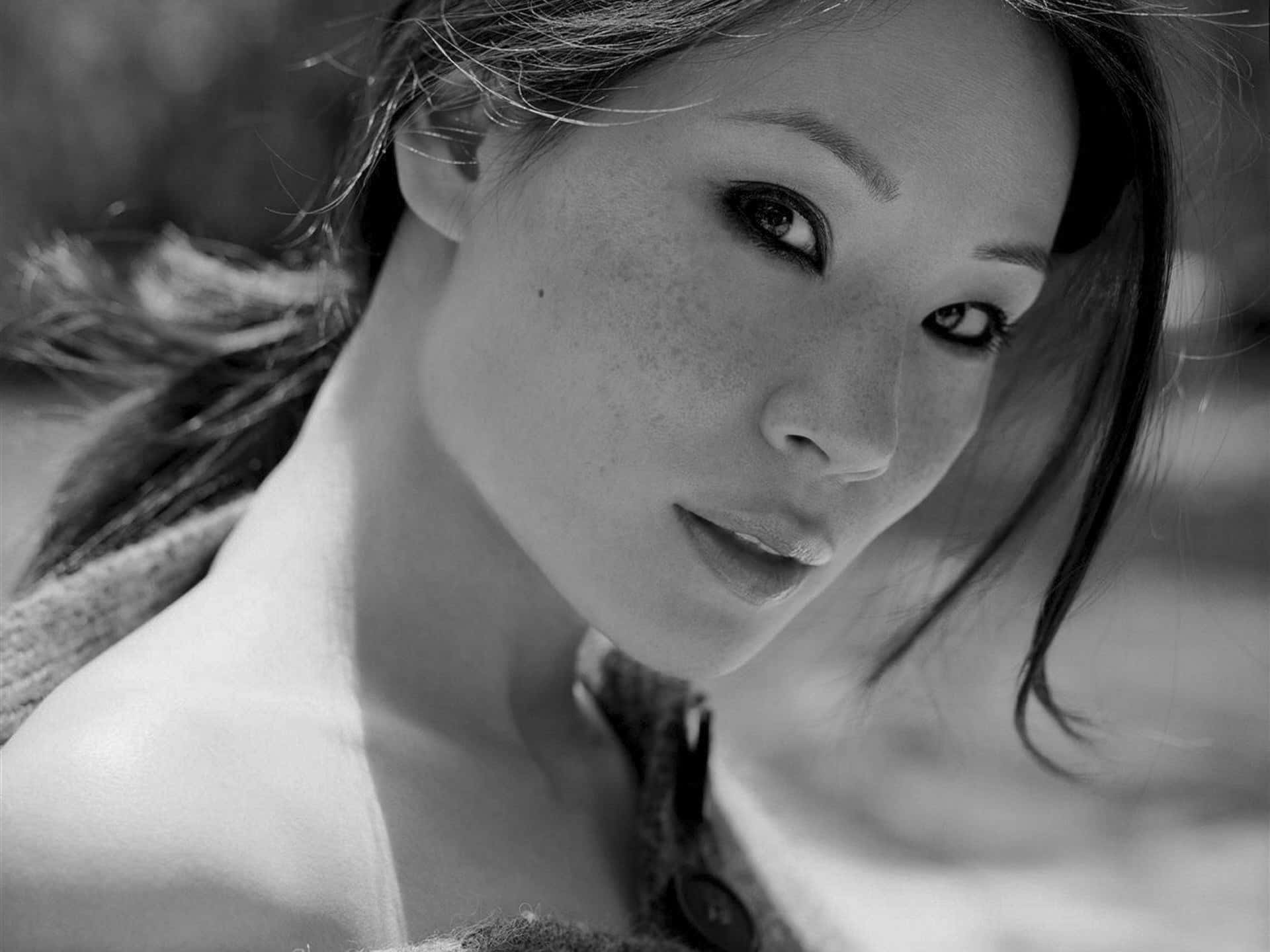 Lucy Liu, grayscale, black and white, Full HD Desktop Wallpaper