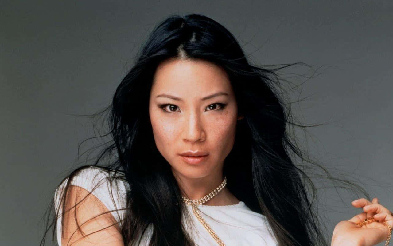 Lucy Liu, long black hair, gold jewelry, HD Desktop Wallpaper