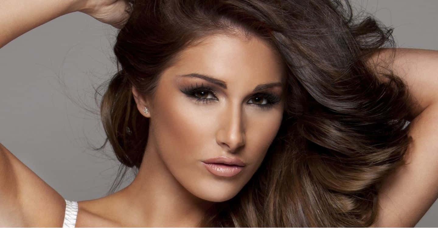 Lucy Pinder, voluminous brown hair, bold makeup, HD Desktop Wallpaper
