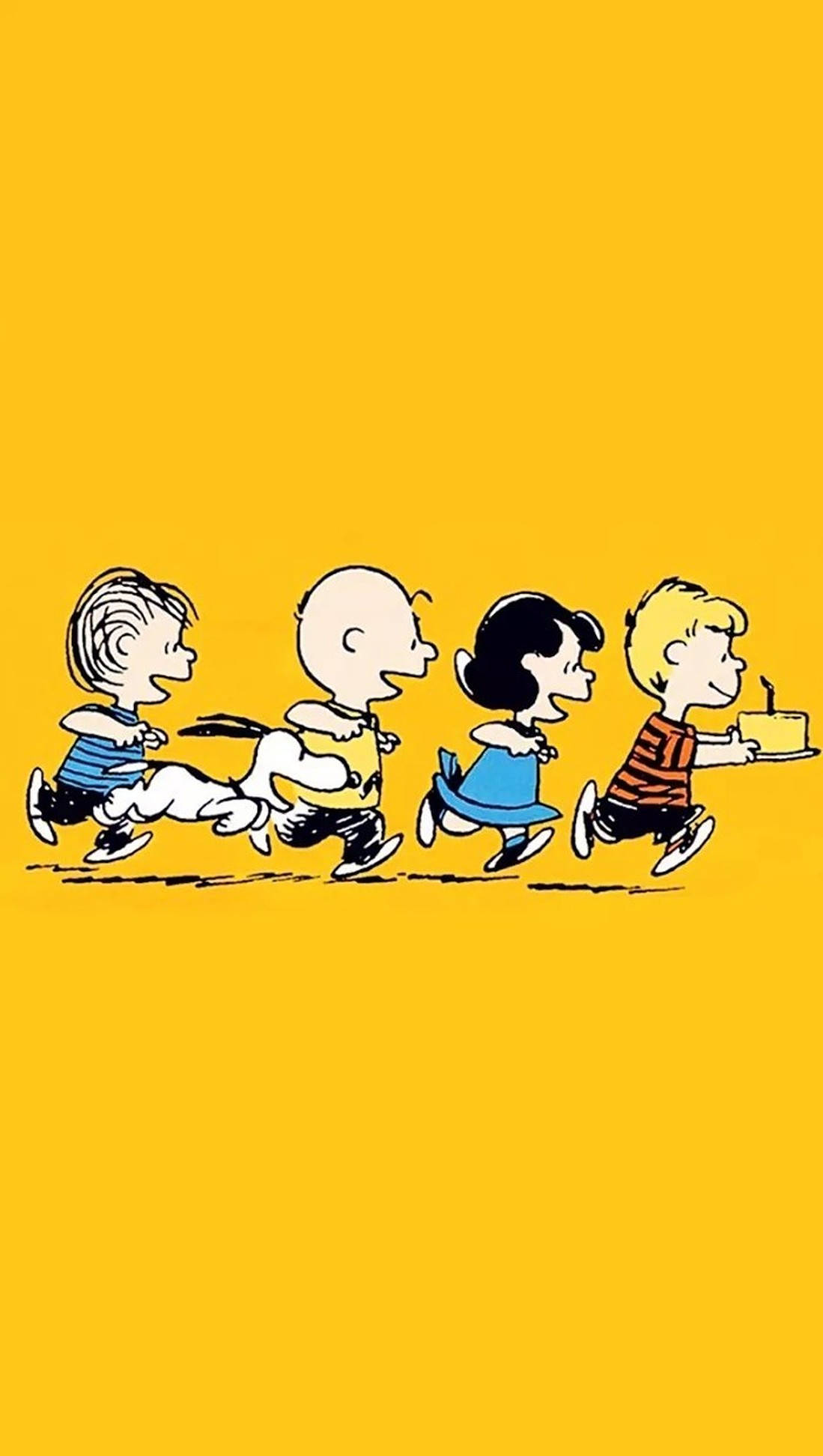 Lucy Van Pelt, birthday cake, solid yellow background, Full HD Phone Wallpaper
