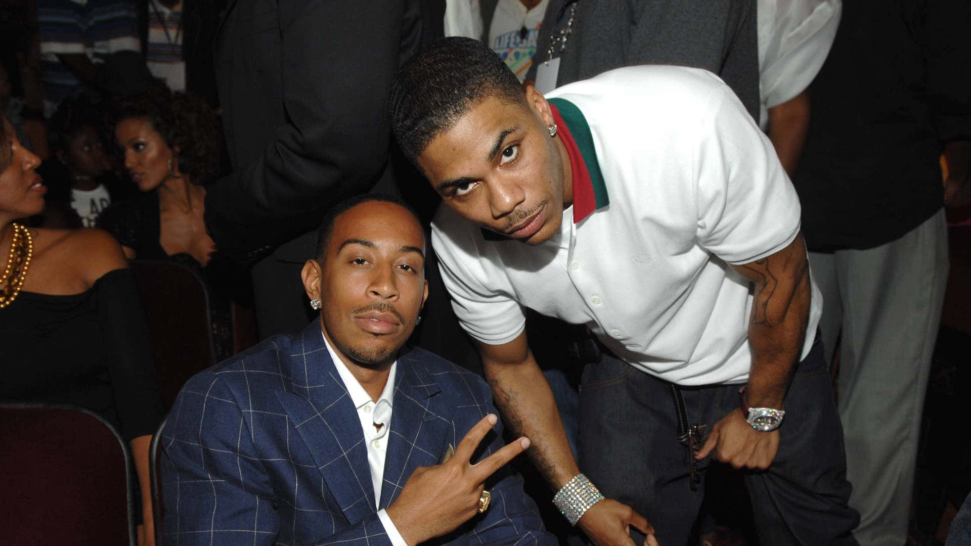 Ludacris, blue checkered suit, white polo with red green trim, Full HD Desktop Wallpaper