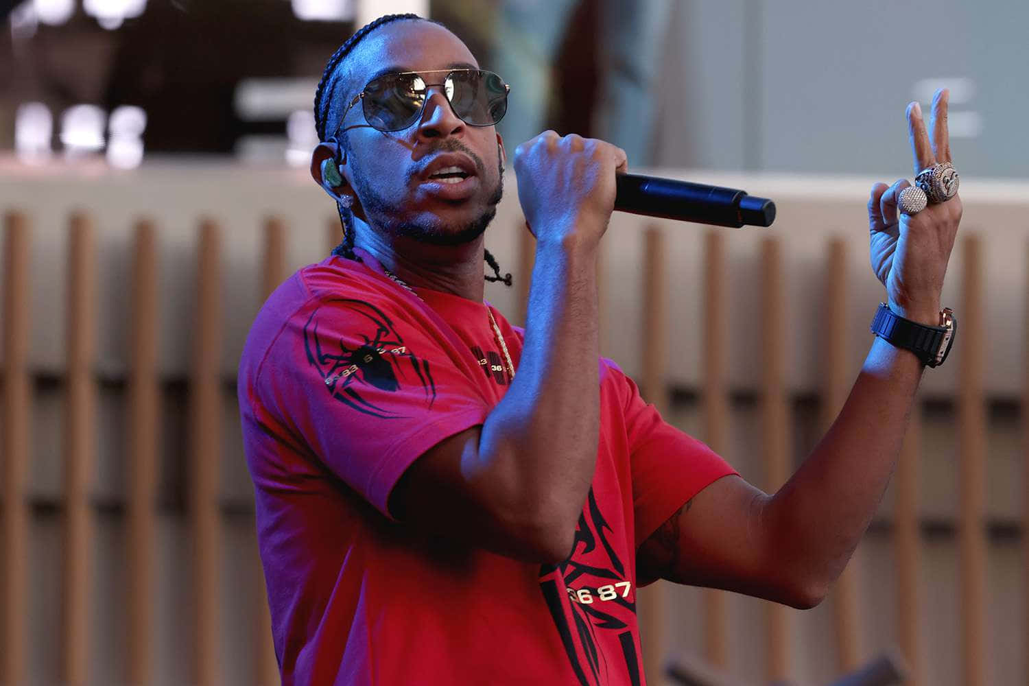 Ludacris, red shirt, sunglasses, HD Desktop Wallpaper