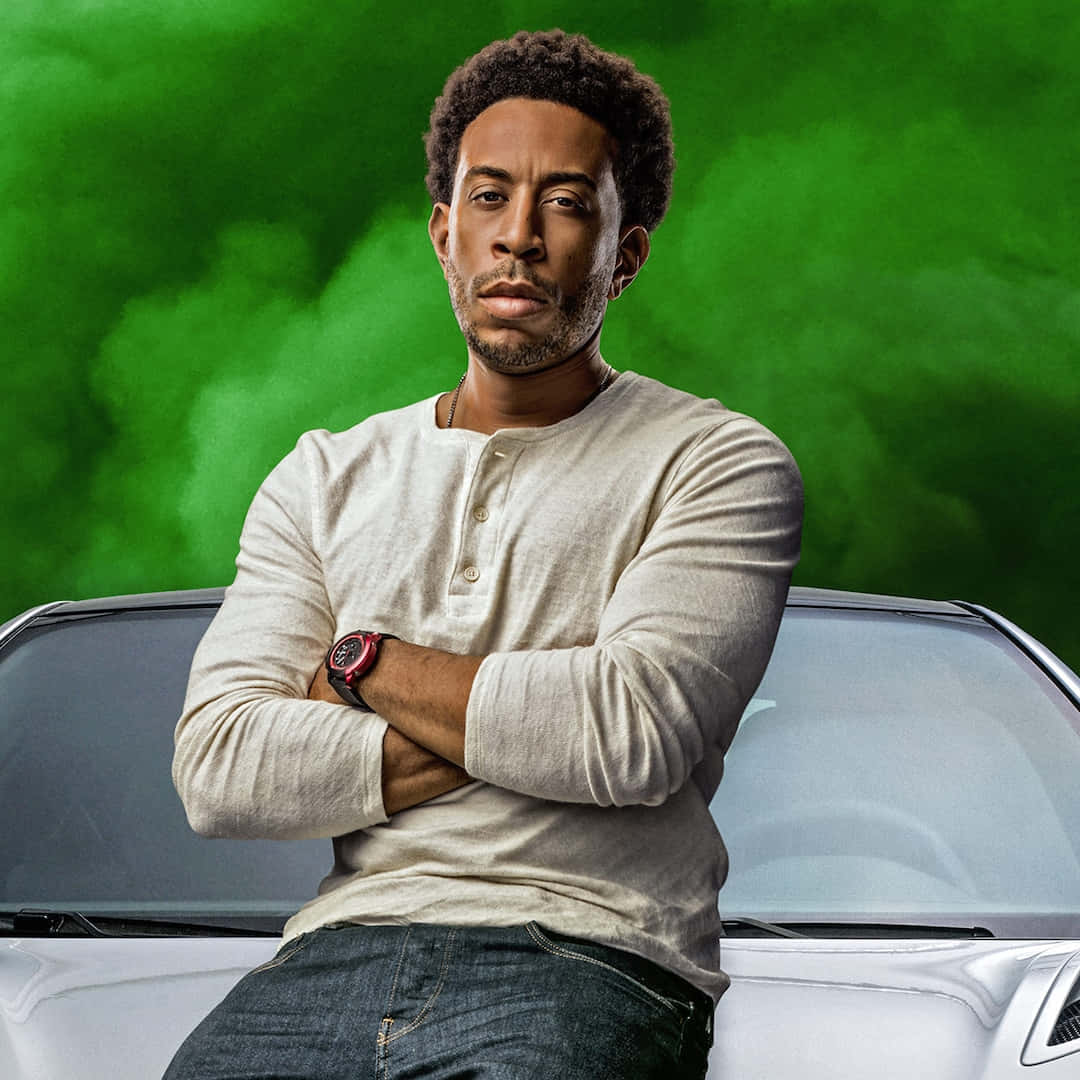 Ludacris, white car, vibrant green smoke background, SD Desktop Wallpaper