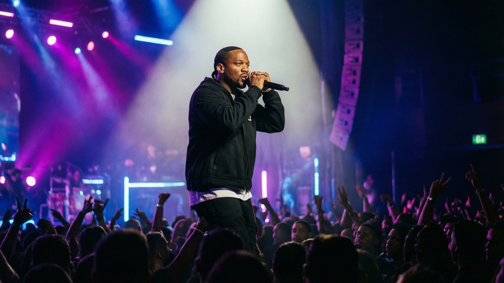 Ludacris, stage, neon lights, Full HD Desktop Wallpaper