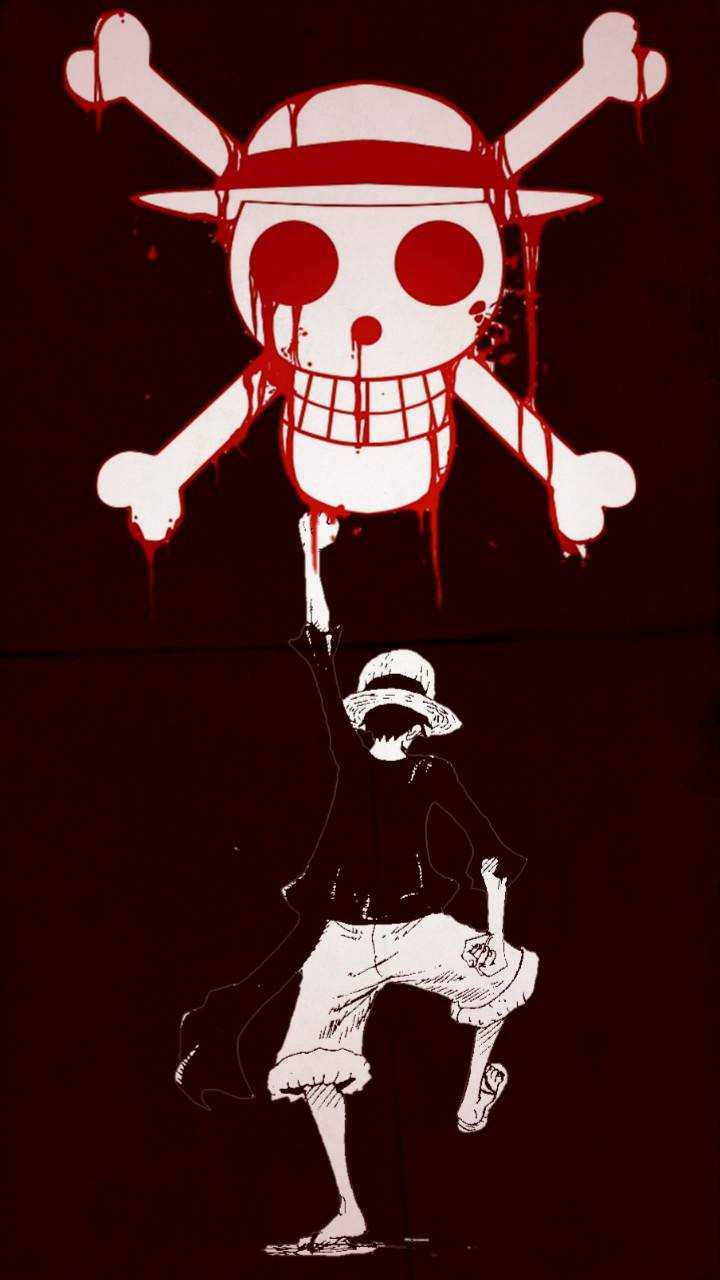 Luffy, 4K, red cross bone logo, HD Phone Wallpaper