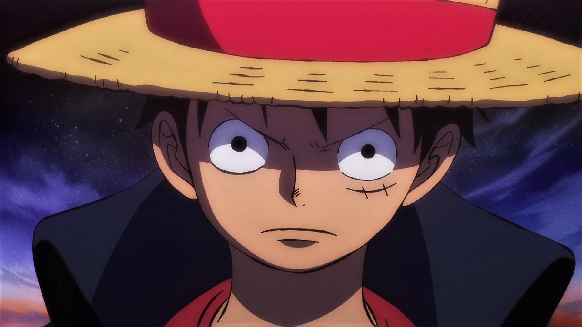 Luffy, straw hat, starry twilight sky, Full HD Desktop Wallpaper