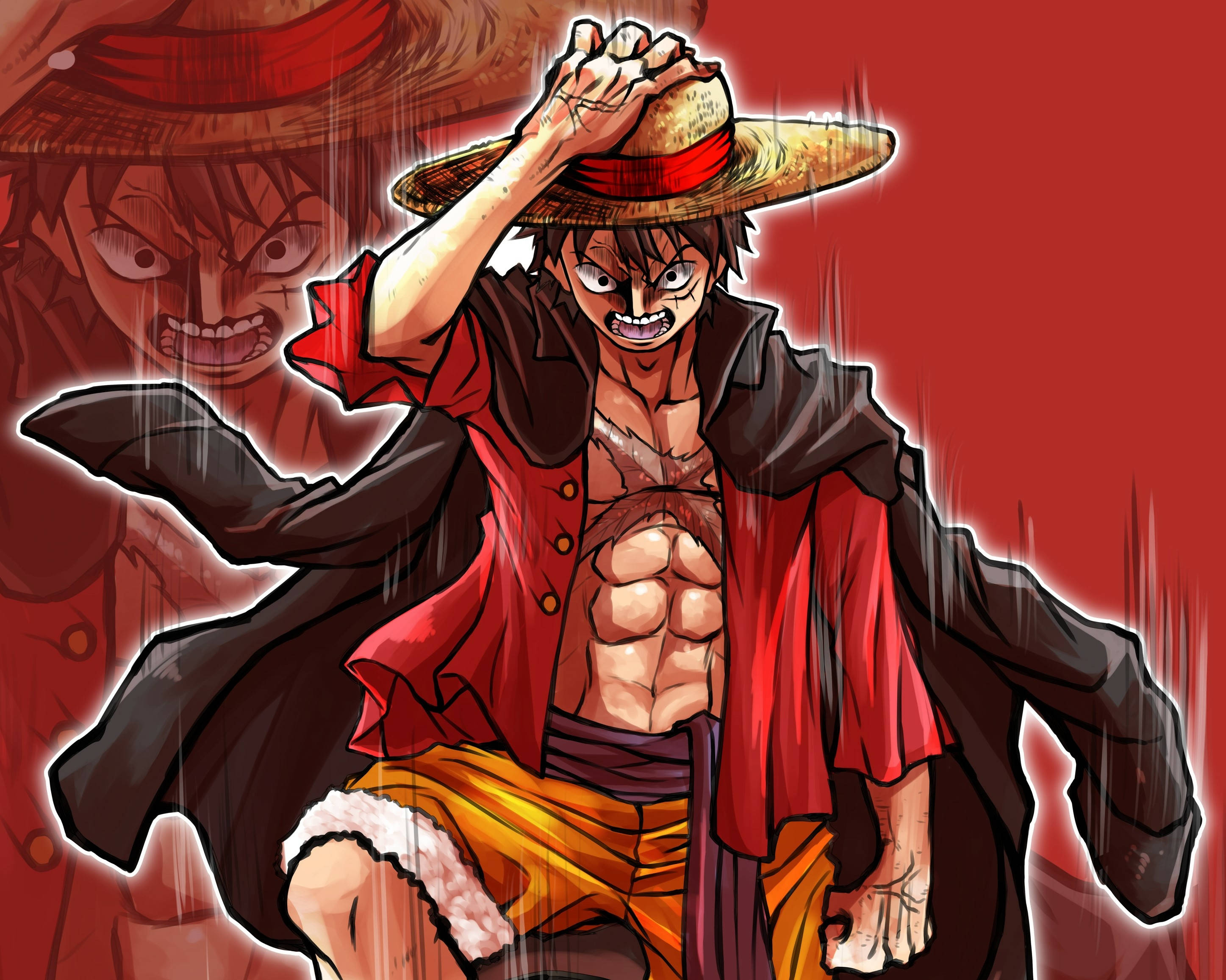 Luffy, straw hat, red coat, 2K Desktop Wallpaper
