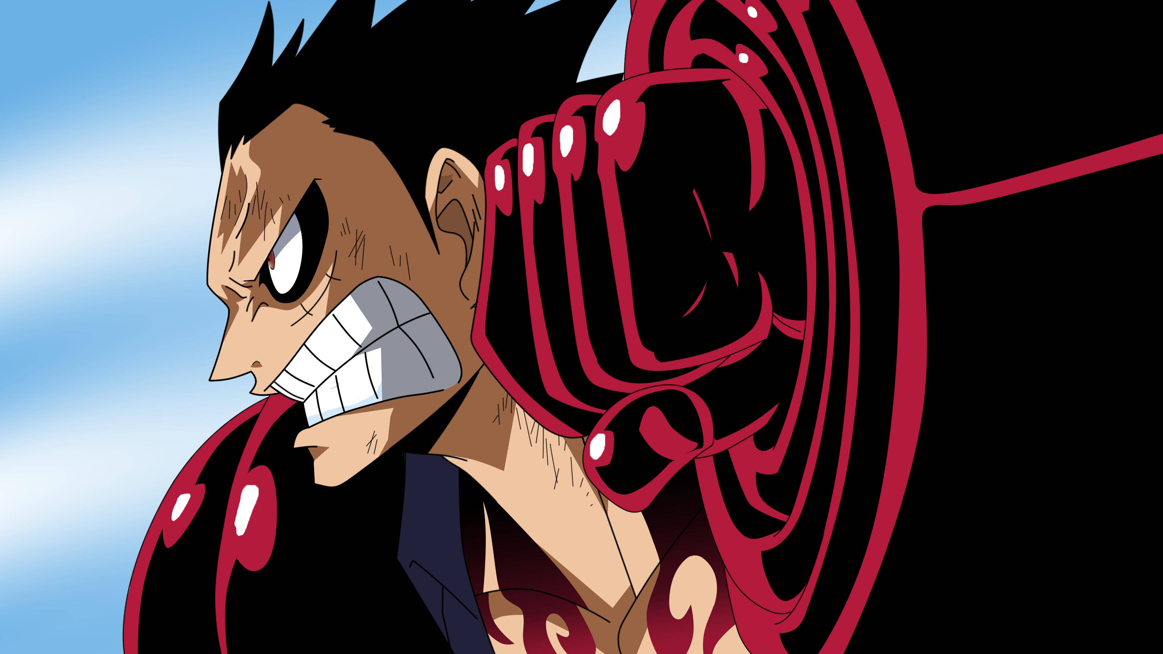 Luffy 4K, red gatling hand, spiky black hair, 4K Desktop Wallpaper