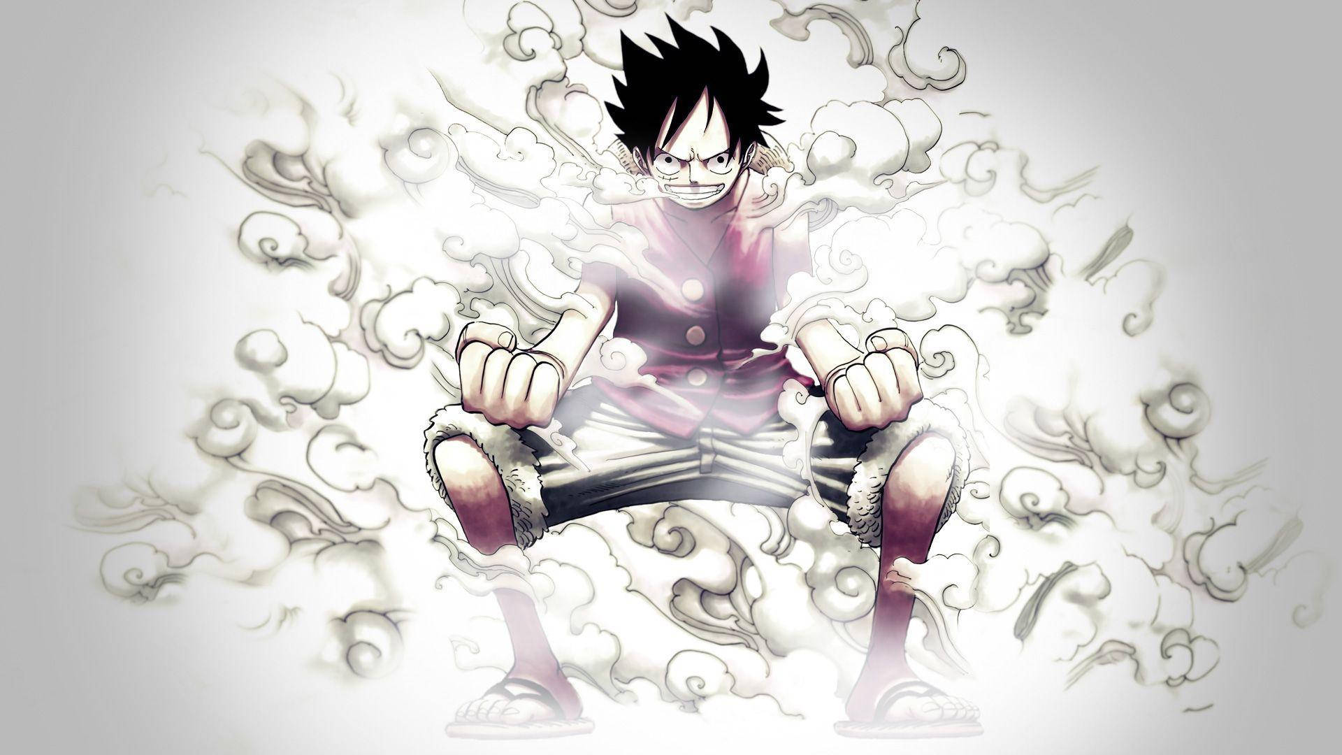 Luffy 4K, spiky black hair, swirling white smoke, Full HD Desktop Wallpaper