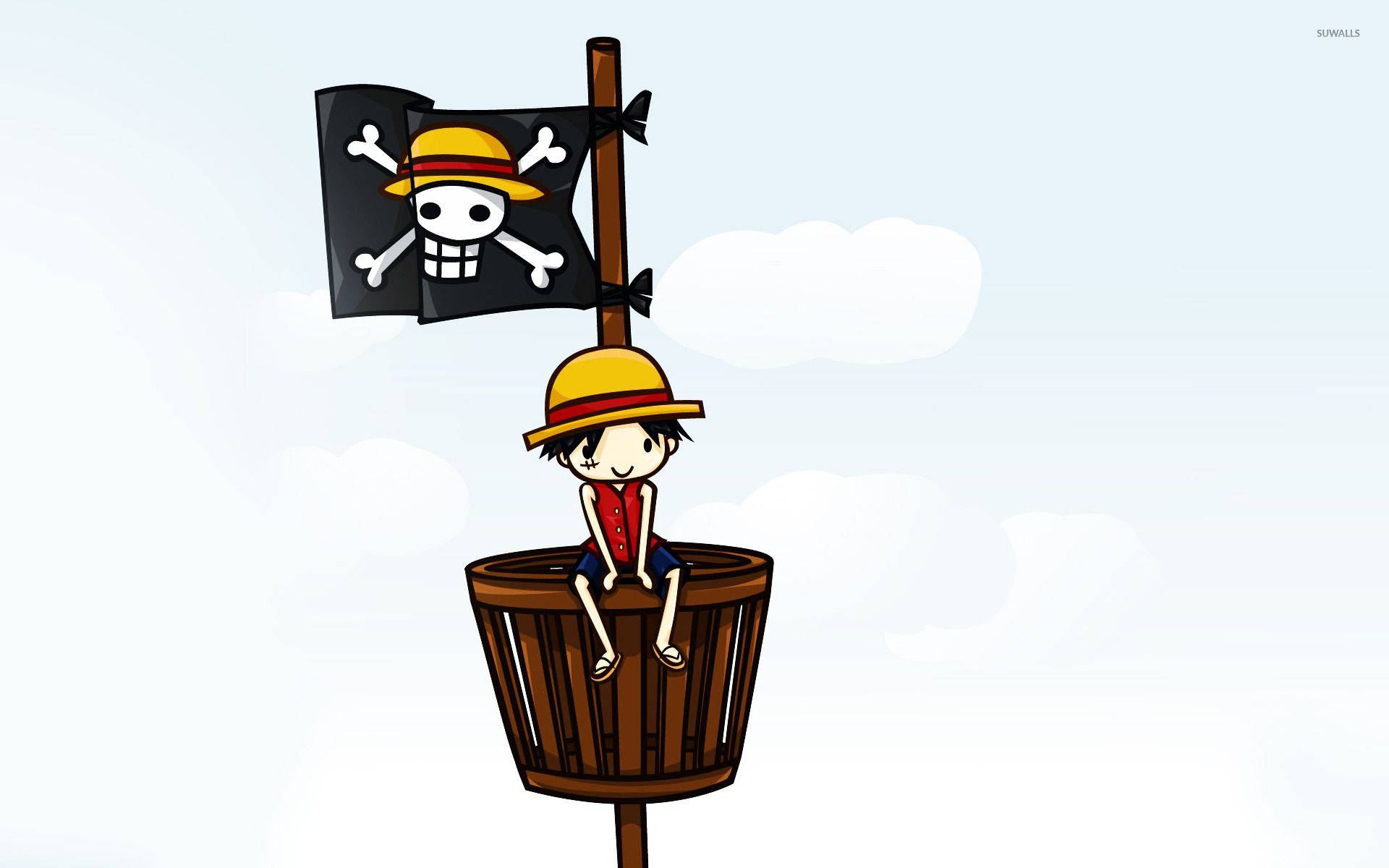 Luffy, straw hat, pirate flag, Full HD Desktop Wallpaper