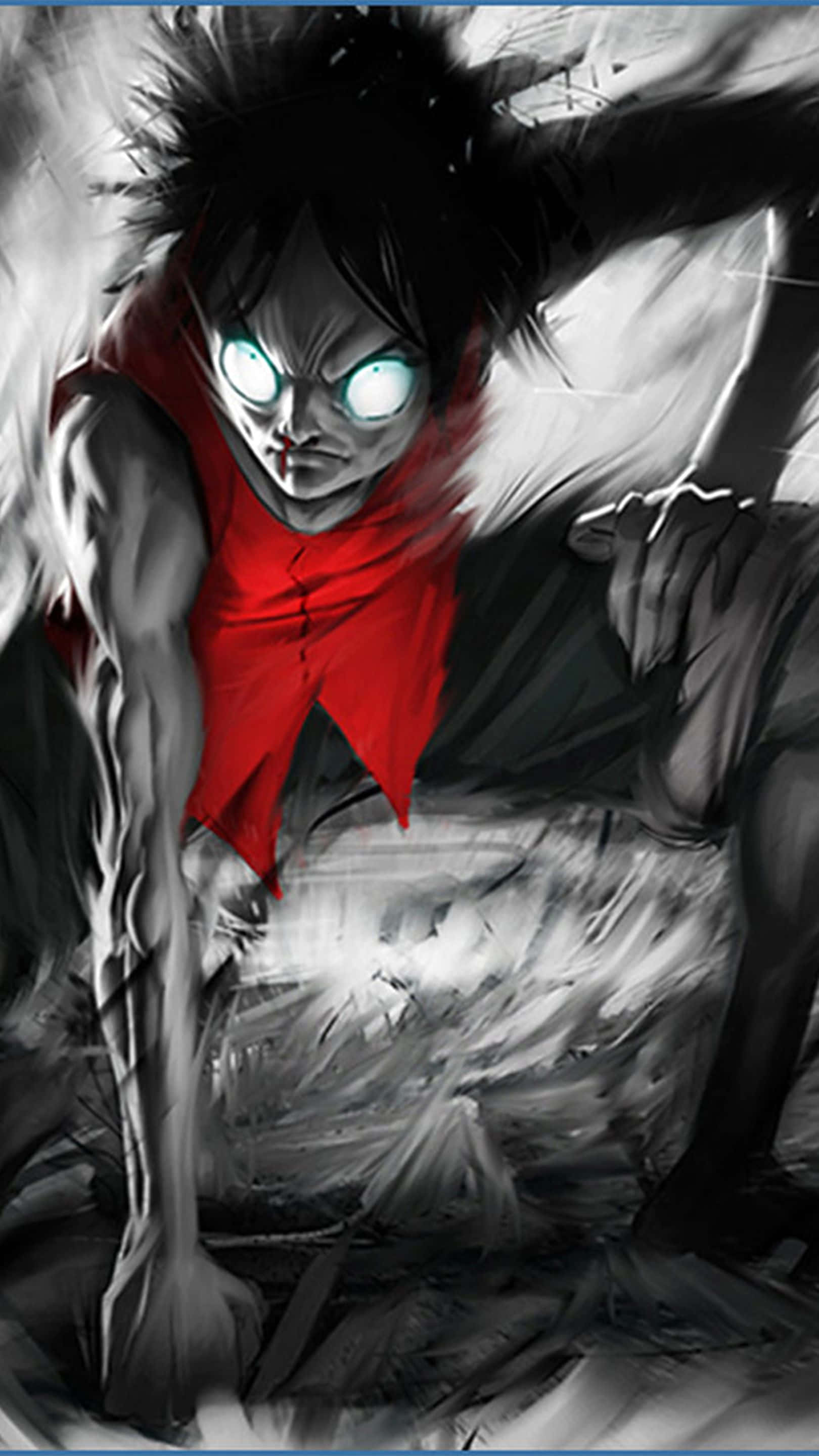 Luffy, glowing white eyes, red scarf, 2K Phone Wallpaper