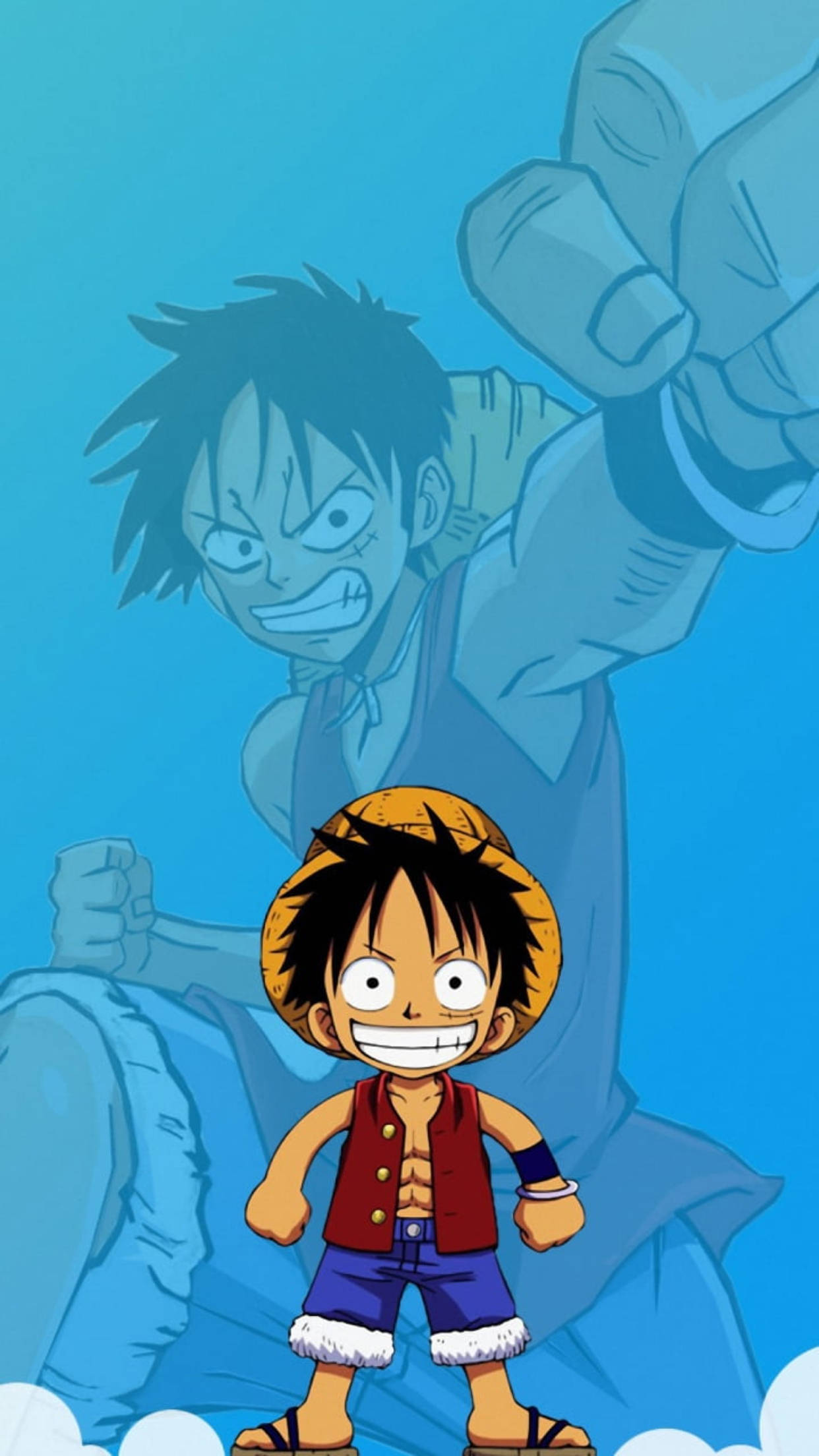 Luffy, straw hat, blue background, Full HD Phone Wallpaper