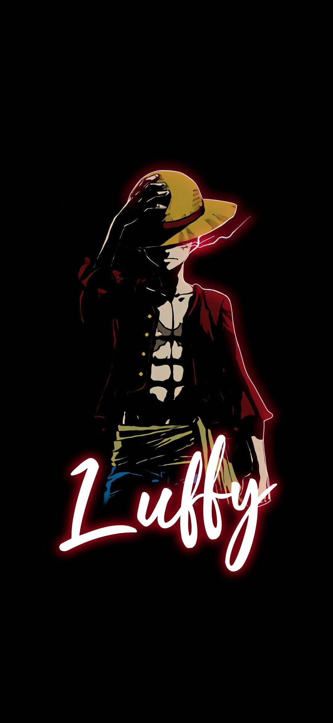 Luffy, straw hat, glowing red outline, Full HD Phone Wallpaper