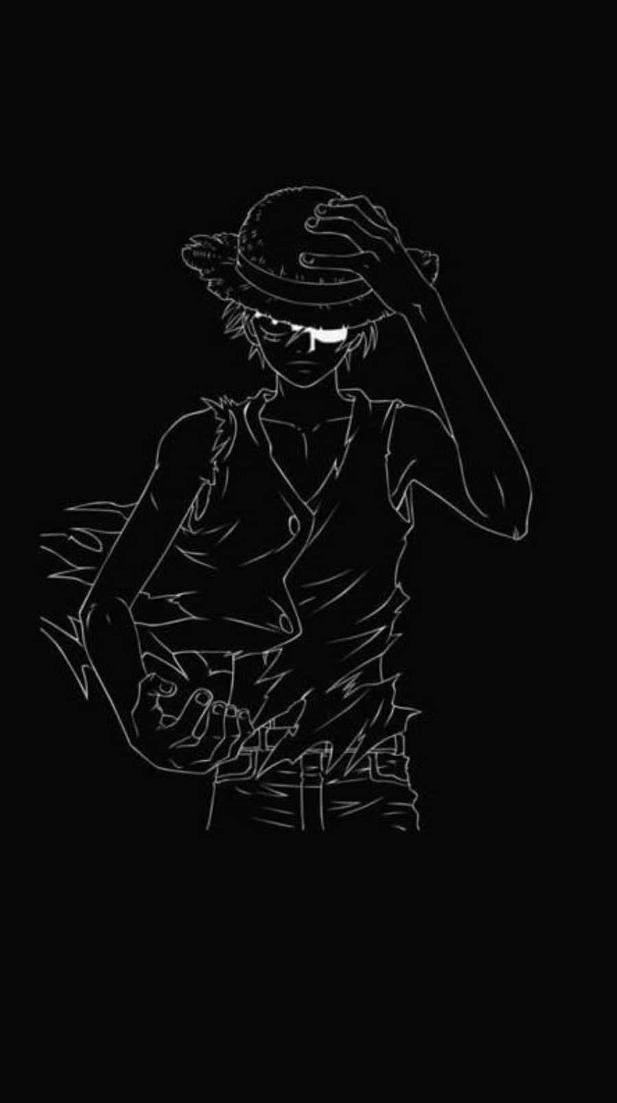 Luffy, black background, white line art, HD Phone Wallpaper