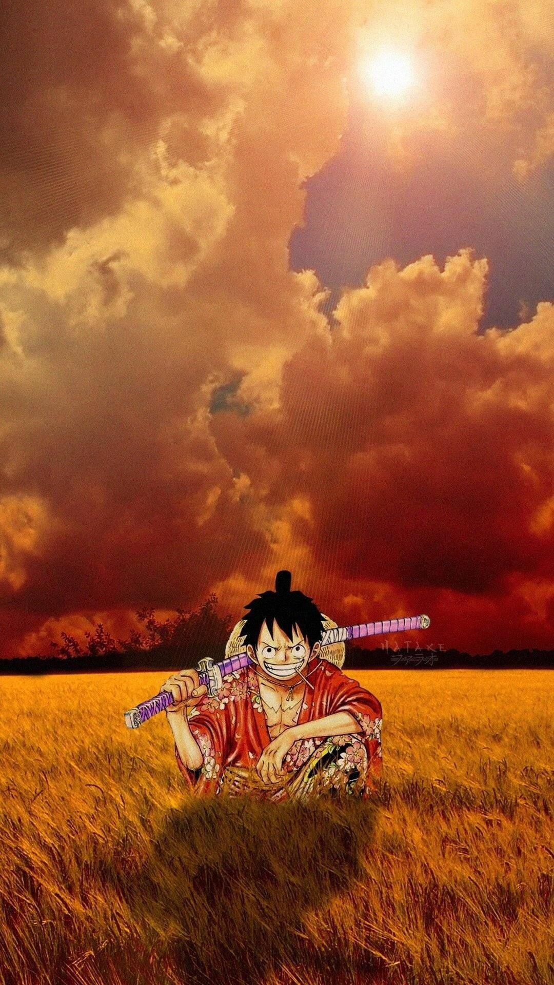 Luffy Aesthetic, yellow luffy aesthetic, red kimono, Full HD Phone Wallpaper
