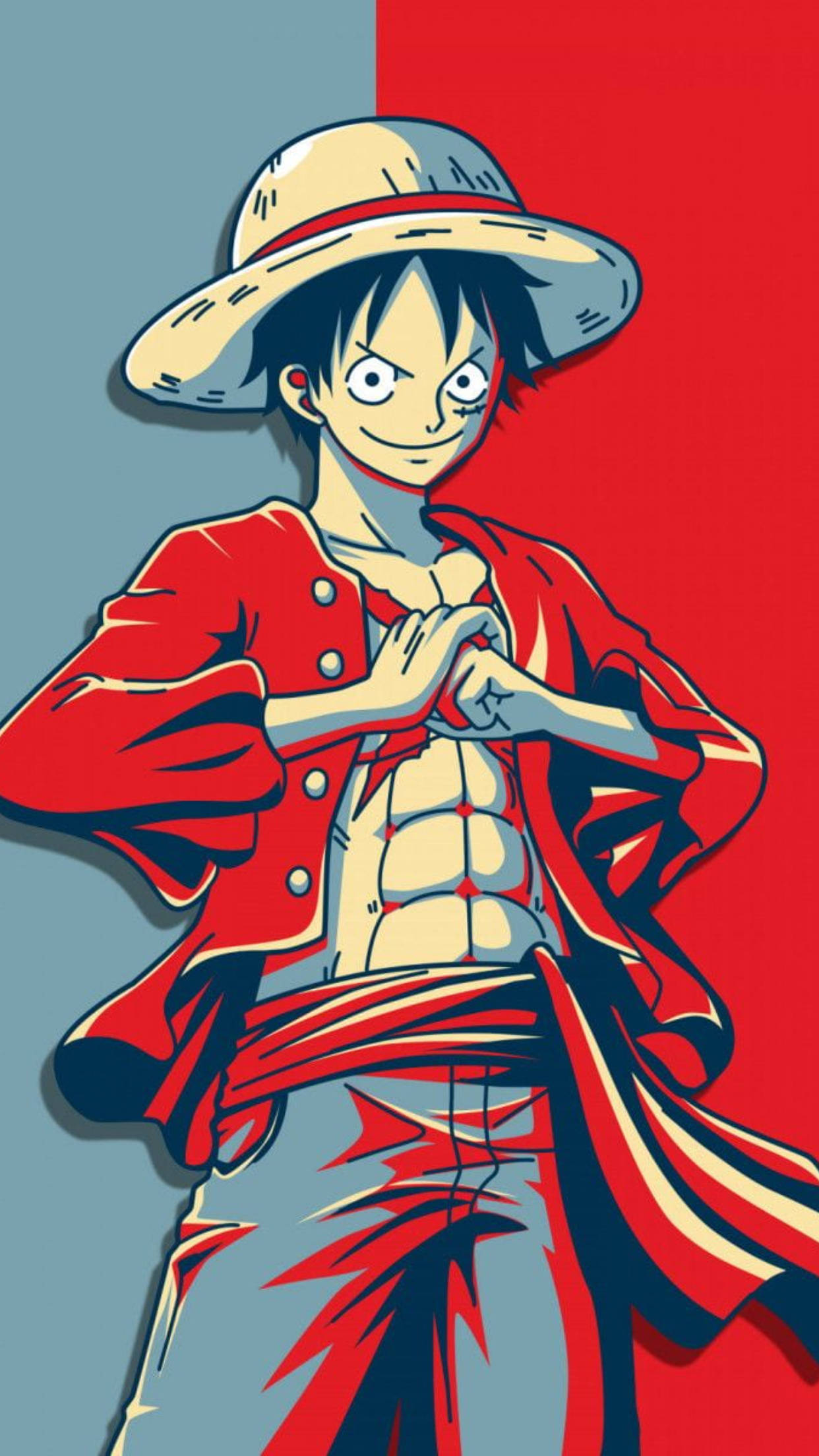 Luffy, red coat, straw hat, Full HD Phone Wallpaper