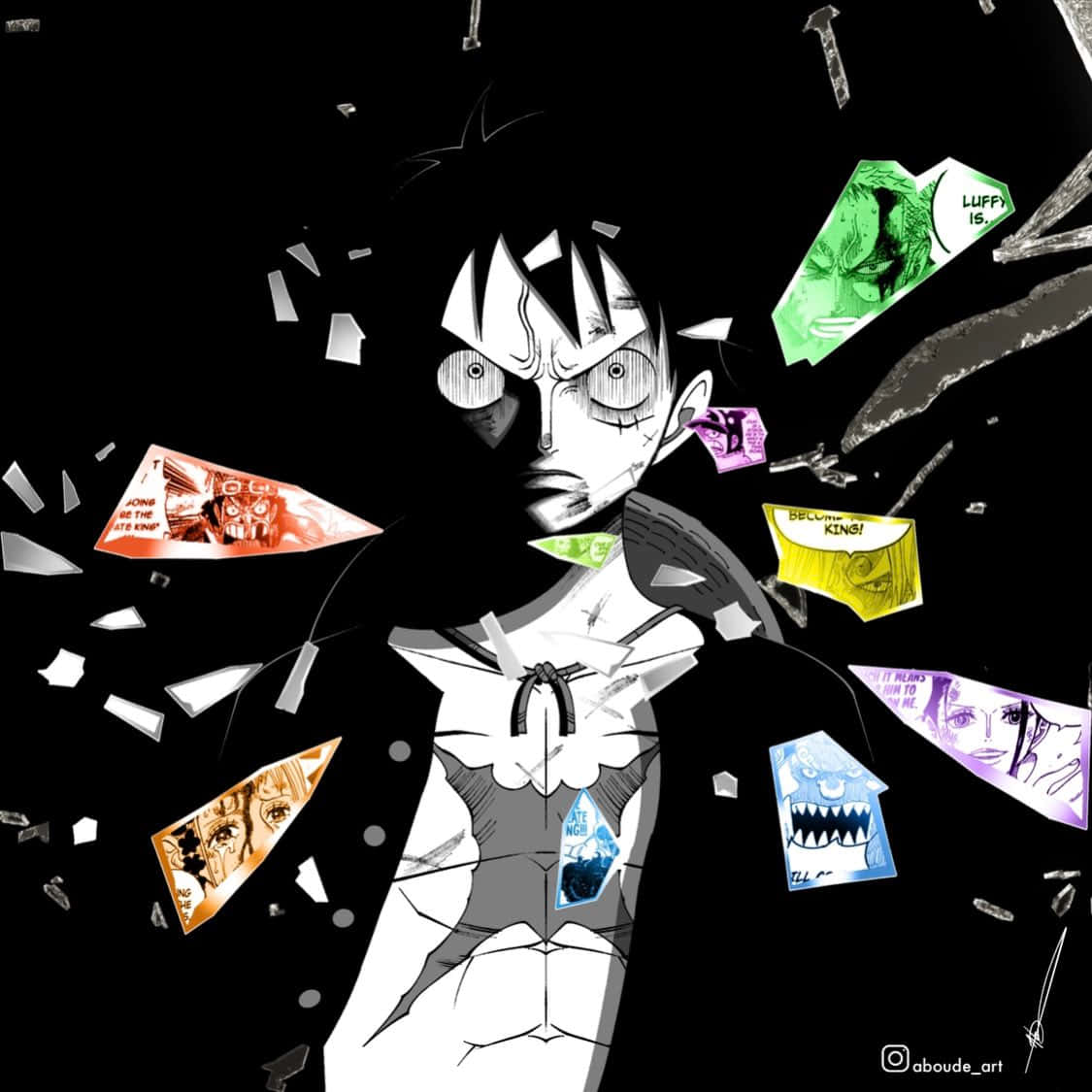 Luffy, black and white, manga-style anime character, SD Desktop Wallpaper