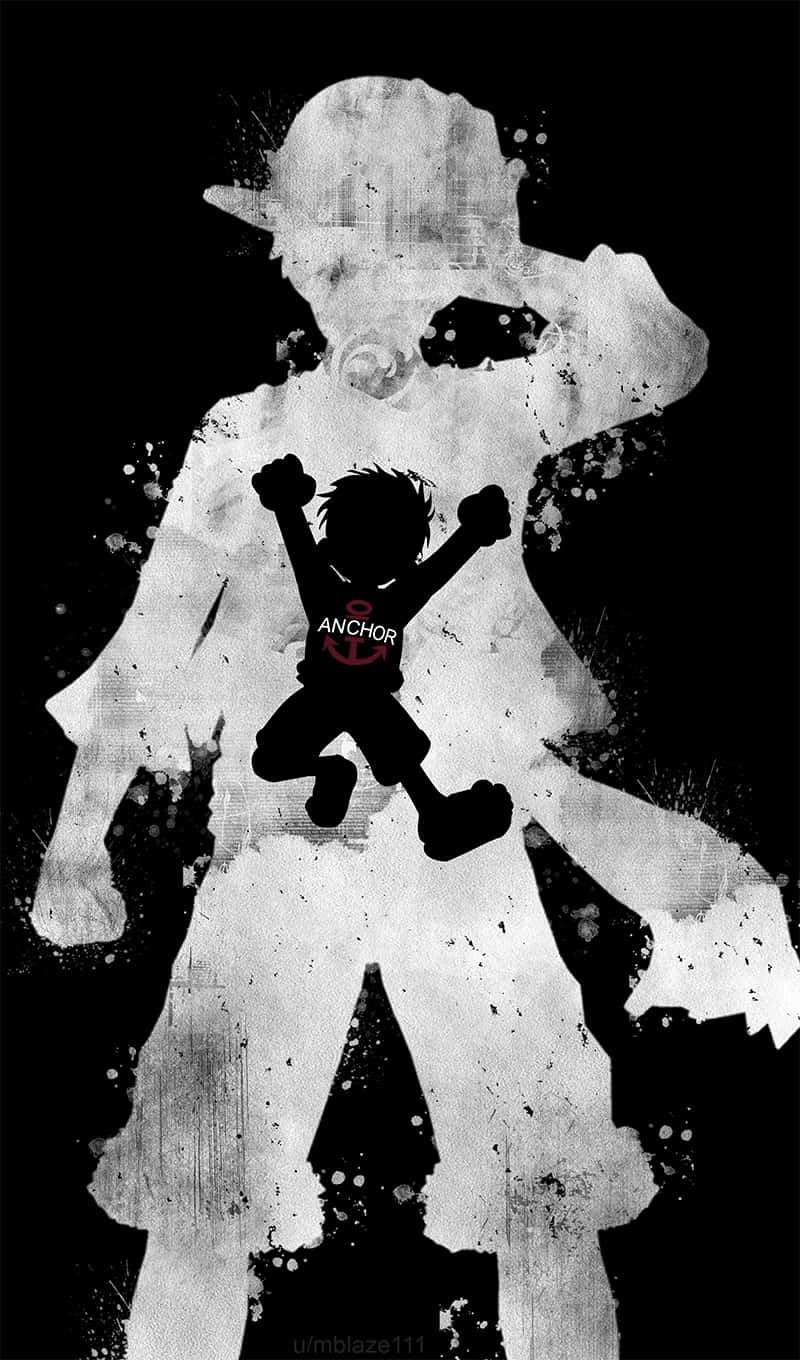Luffy, black and white silhouette, large figure, HD Phone Wallpaper