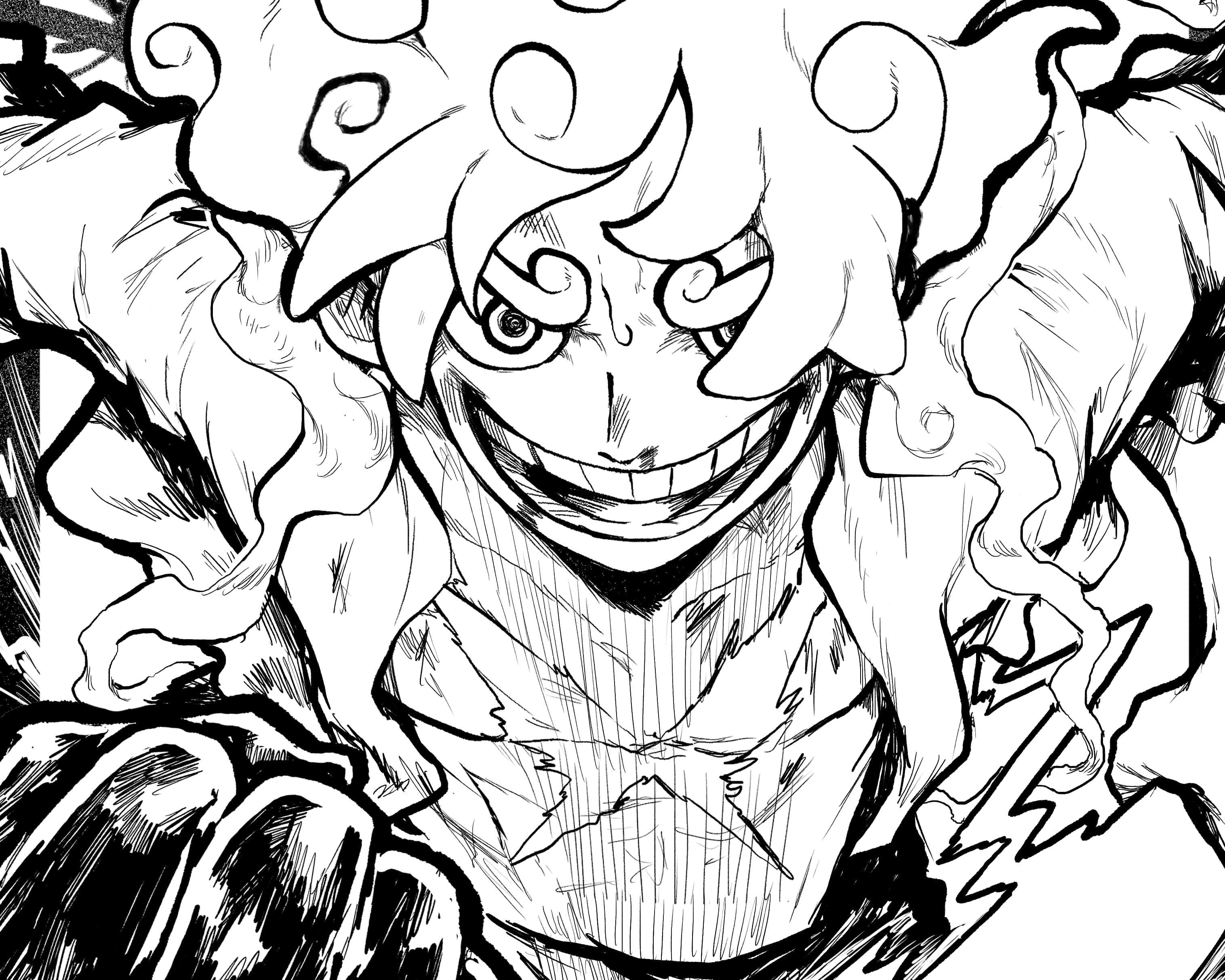Luffy, black and white, anime character, 2K Desktop Wallpaper