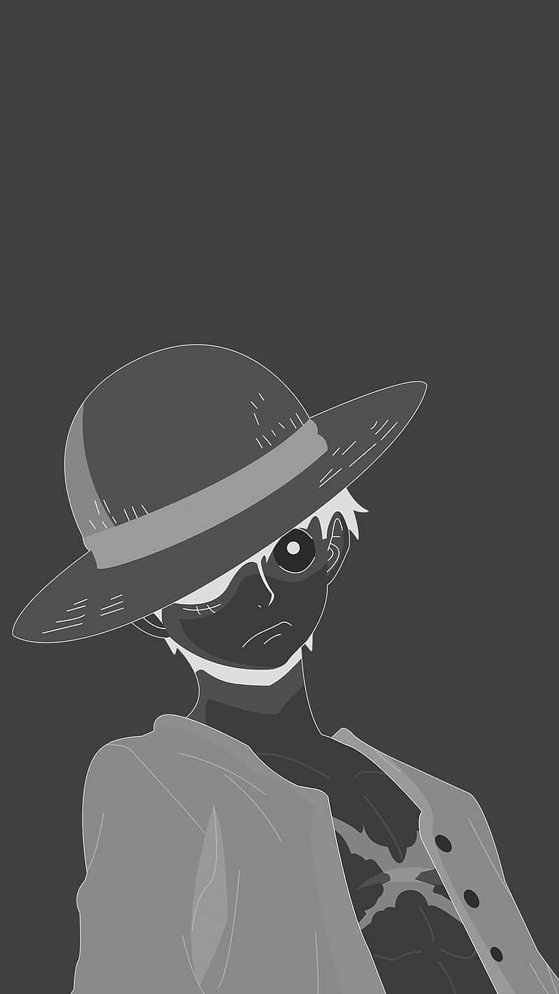 Luffy, black and white, wide-brimmed hat, HD Phone Wallpaper