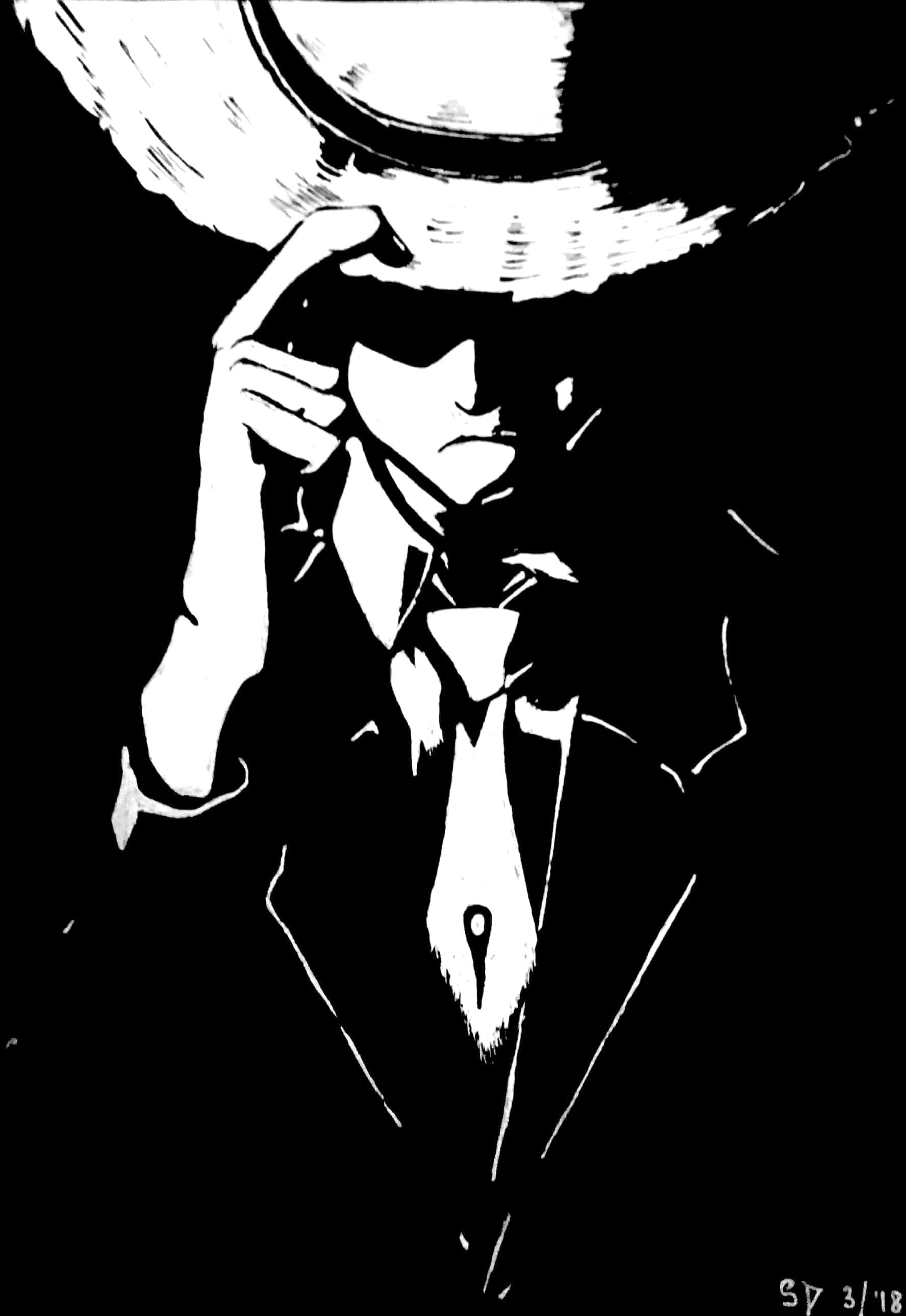 Luffy, black and white, suit, 2K Phone Wallpaper