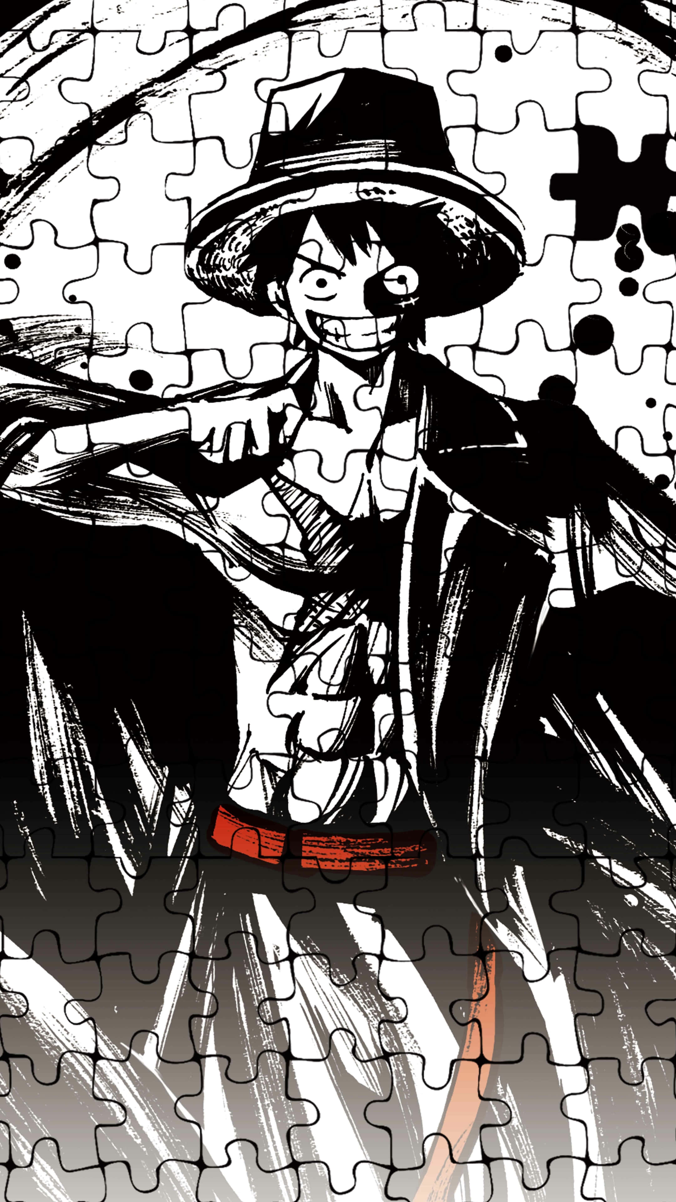 Luffy, black and white, hat, 4K Phone Wallpaper